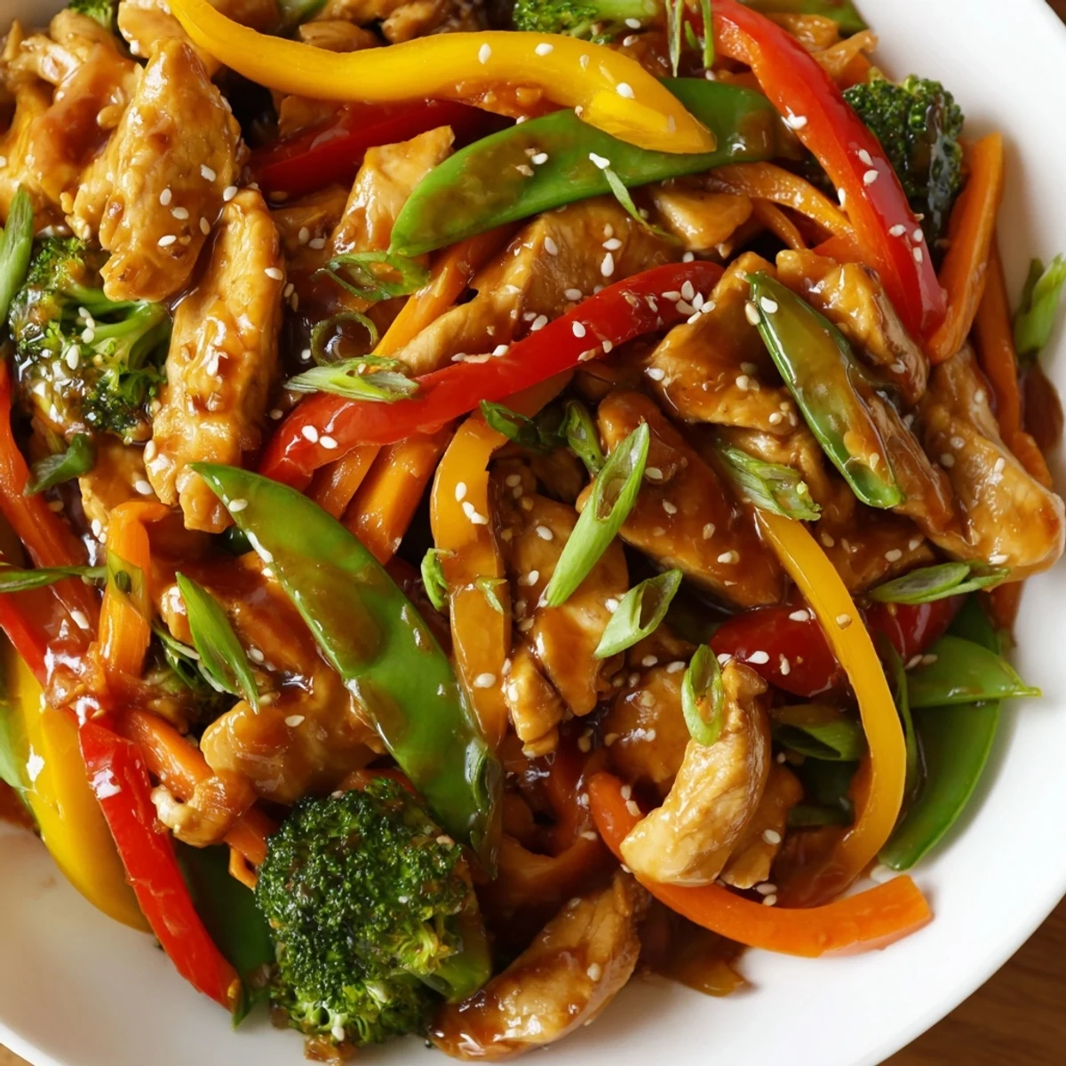 Dinner-ready Chicken Veggie Stir Fry steams in a wok, served alongside fluffy rice and a pair of chopsticks for a weeknight meal.