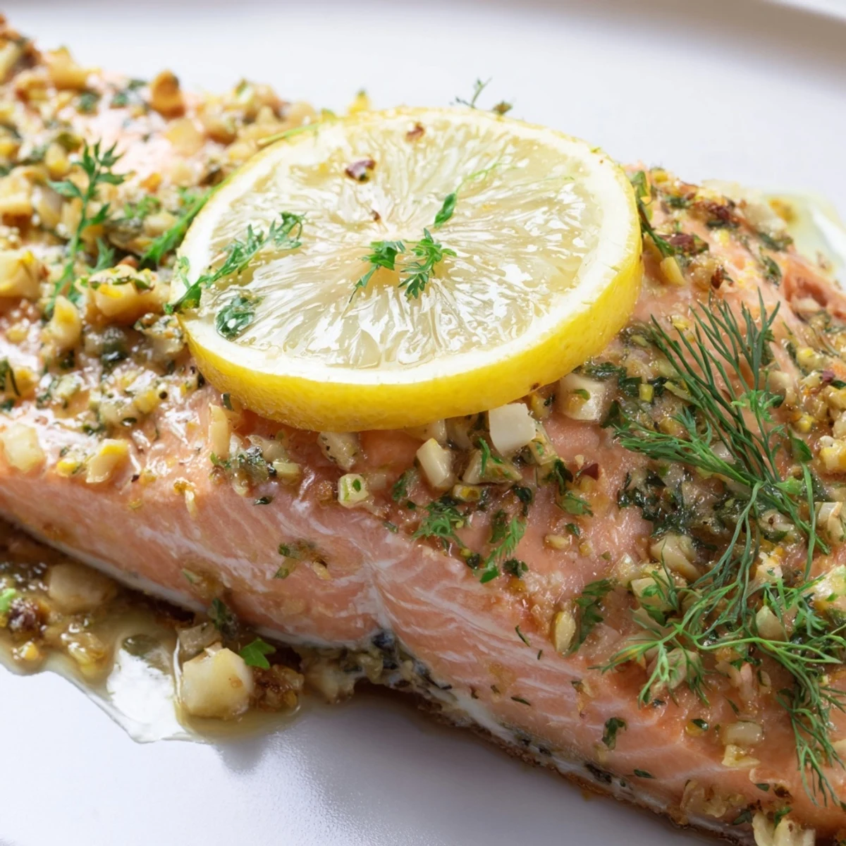 Golden, flaky Baked Salmon Fillet seasoned with garlic and lemon, resting on parchment paper for easy kitchen cleanup.