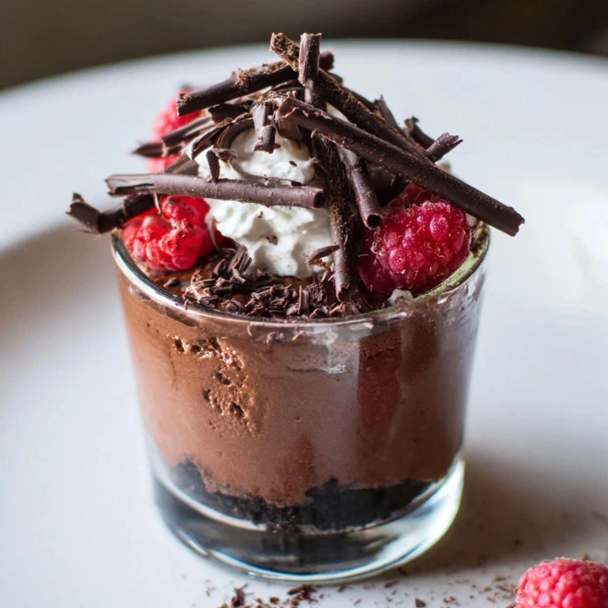 A single-serve Chocolate Dessert Cup with a rich, airy mousse layered over a chocolate cookie crust.