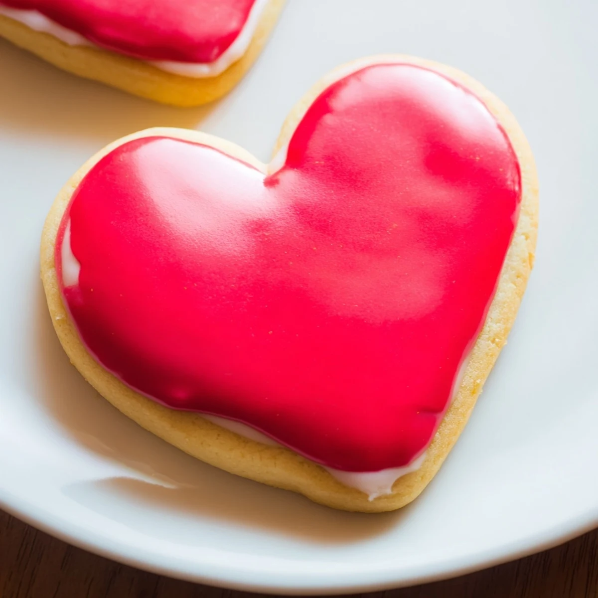 Soft, buttery heart-shaped sugar cookies cooling on parchment paper after decorating with sweet, bright royal icing.