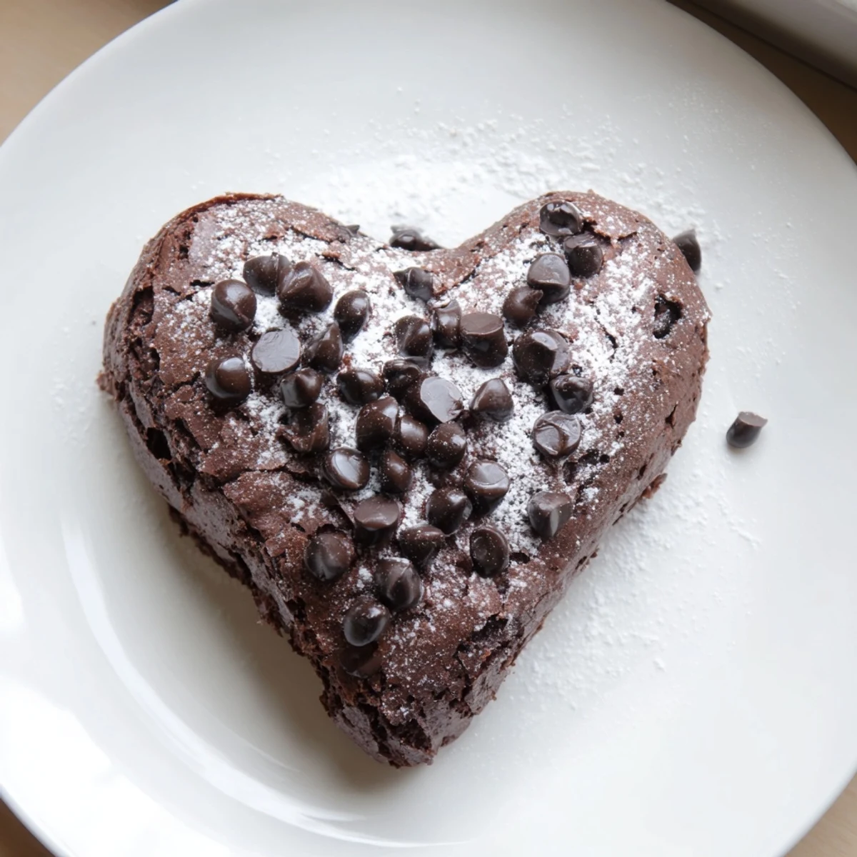 A close-up of a rich chocolate Valentine Heart Shaped Brownie with chopped walnuts inside. The cracked top reveals a dense, chewy texture, perfect for a romantic dessert platter or a special occasion.