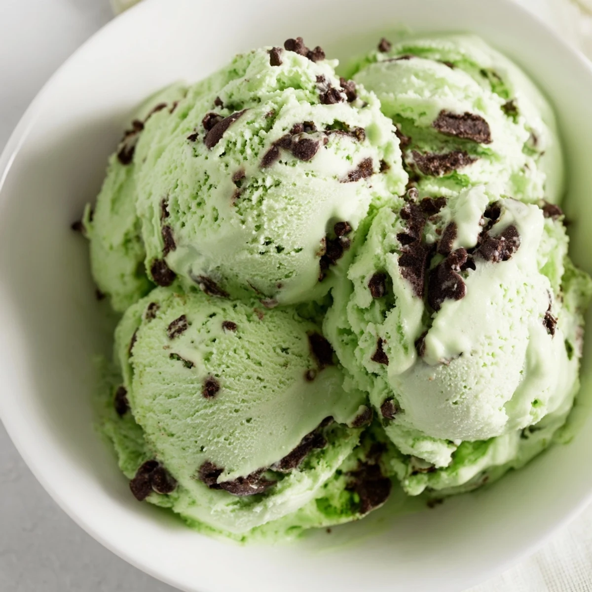 Served in a clear glass dish, this refreshing mint chip ice cream recipe makes a perfect cool summer dessert for gatherings.