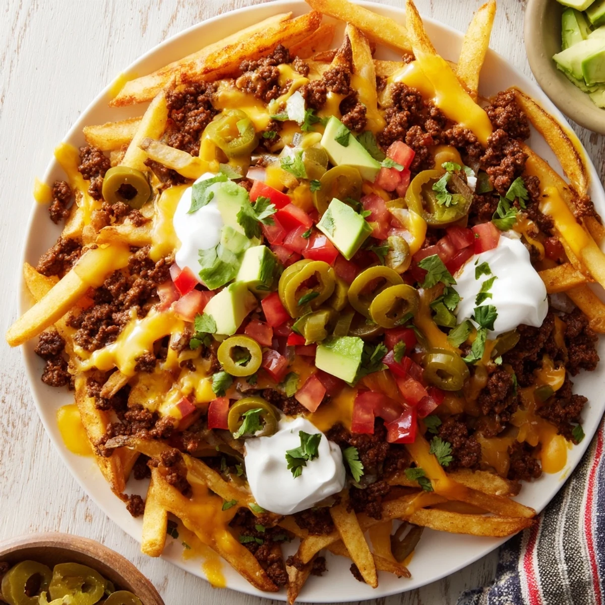 Golden, crispy Super Bowl Loaded Nacho Fries smothered in melted cheddar and Monterey Jack cheeses.