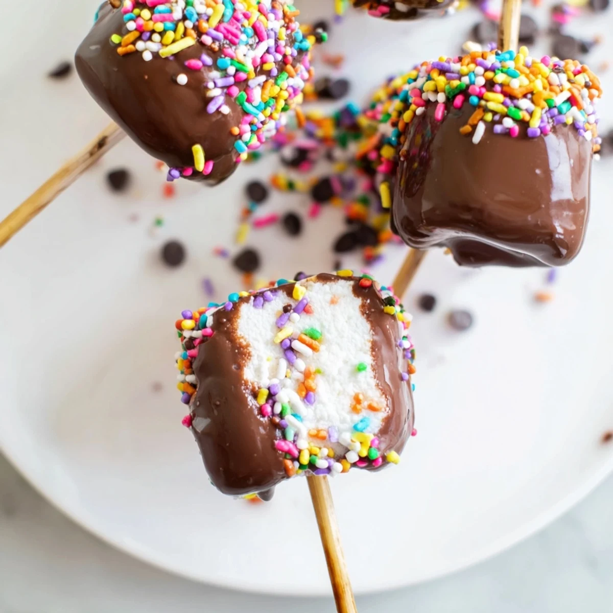Chocolate Dipped Marshmallows rest on a parchment-lined baking sheet, ready to set and enjoy.