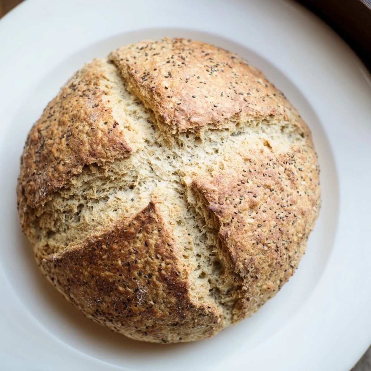 Irish Soda Bread with Caraway Seeds cooled on a wire rack, caraway specks in golden crust, perfect for breakfast.