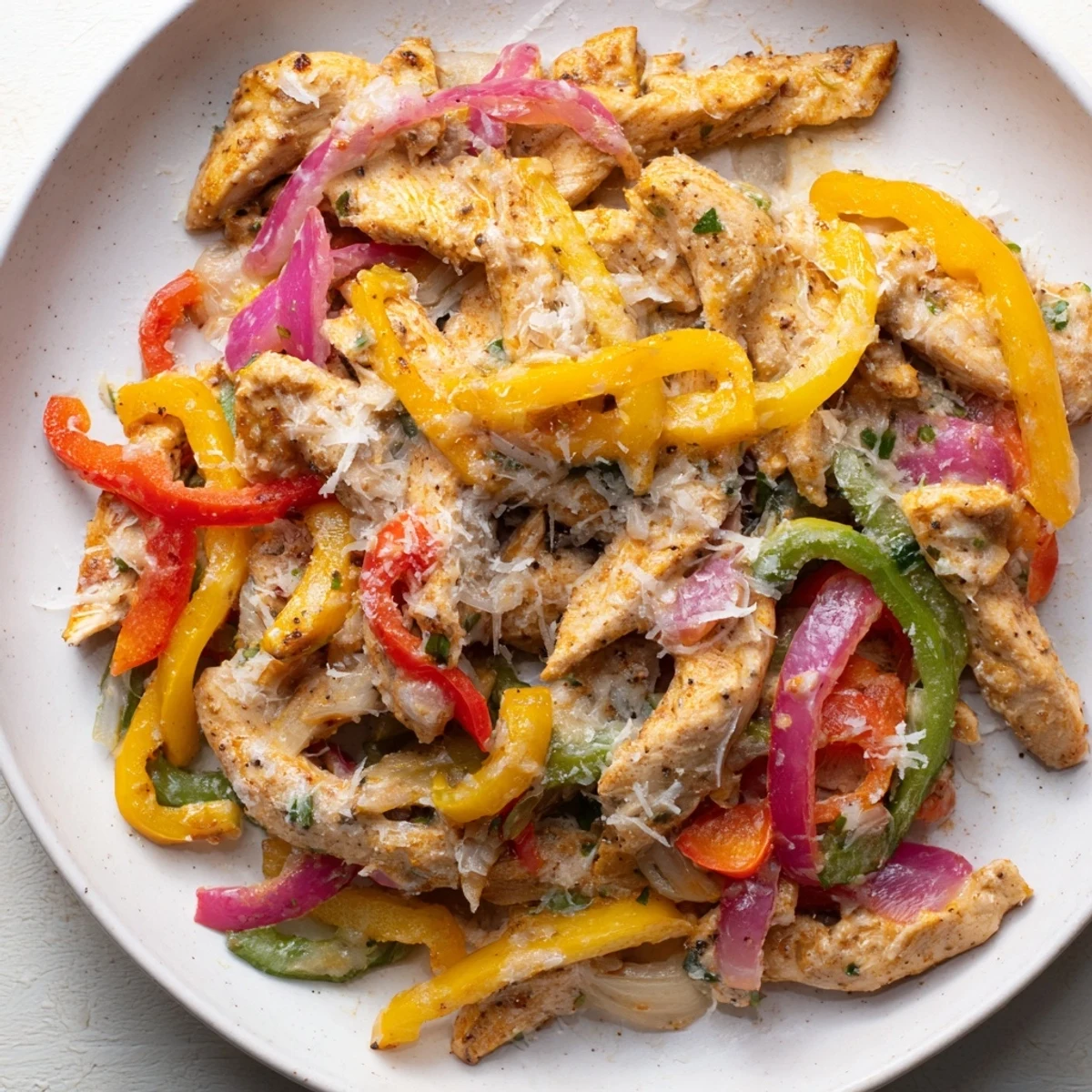 This Cajun Chicken Pasta with Peppers features tender chicken strips and colorful bell peppers in a rich, aromatic sauce.