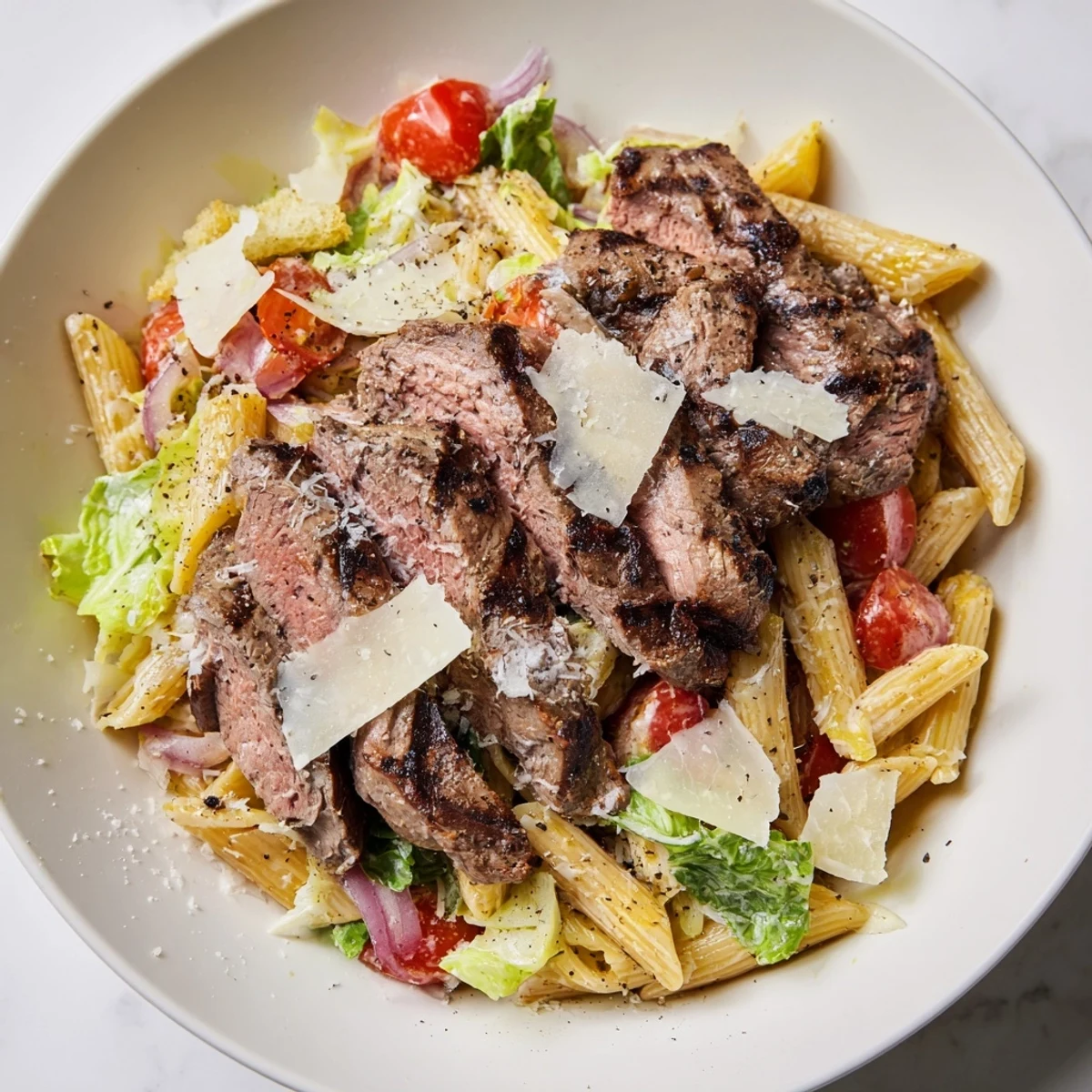 Served chilled with creamy dressing, the Flavorful Steak Caesar Pasta Salad offers a hearty lunch or casual dinner.