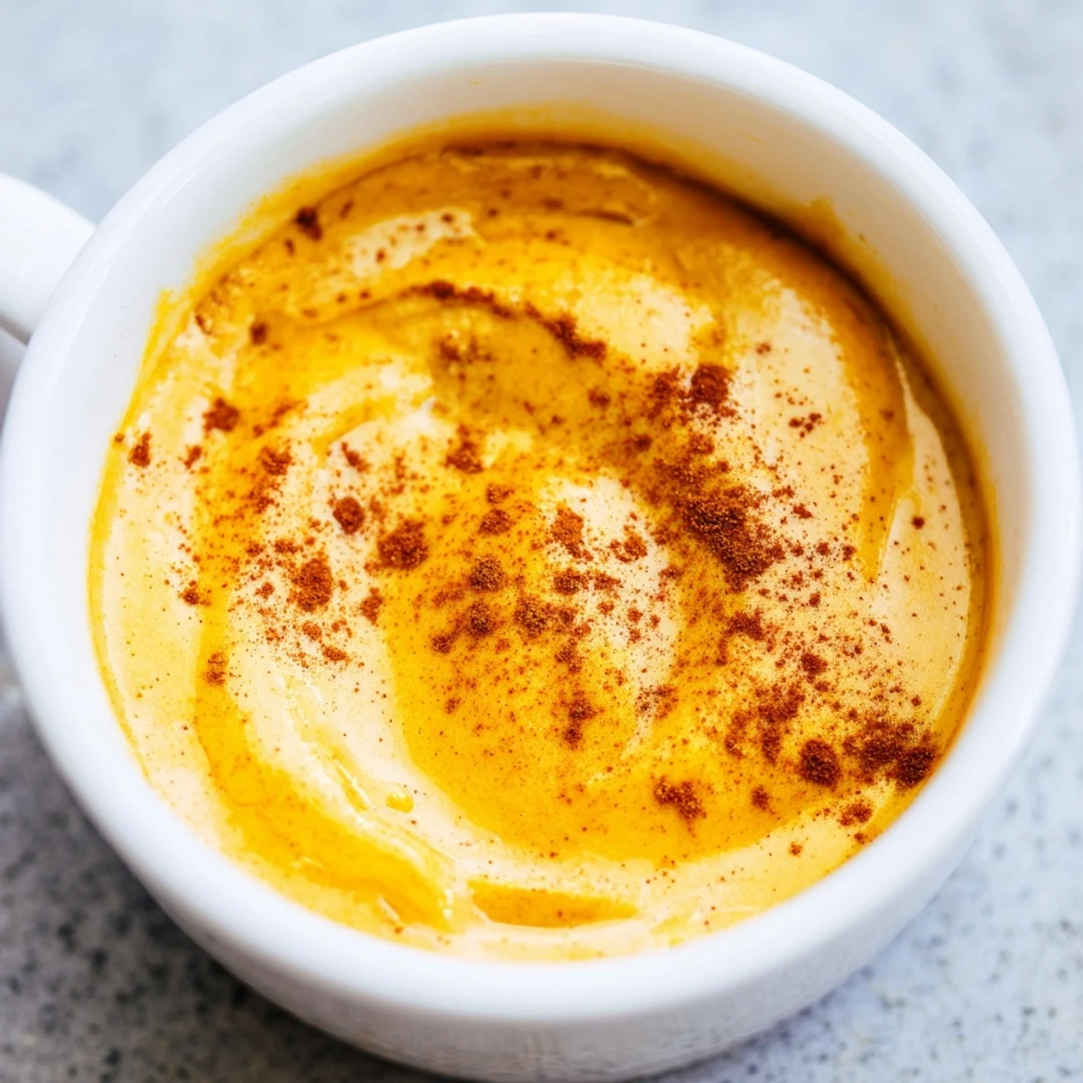 Close-up of Effortless Baked Pumpkin Pudding with creamy texture and warm spices, served in a white ramekin.