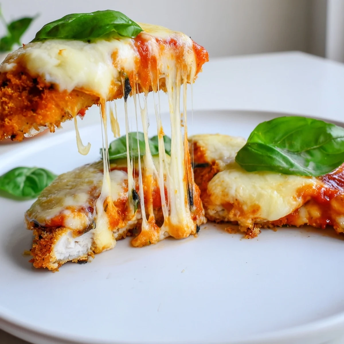 Sizzling Chicken Parmesan Pizza fresh from the oven with red pepper flakes and a side salad.