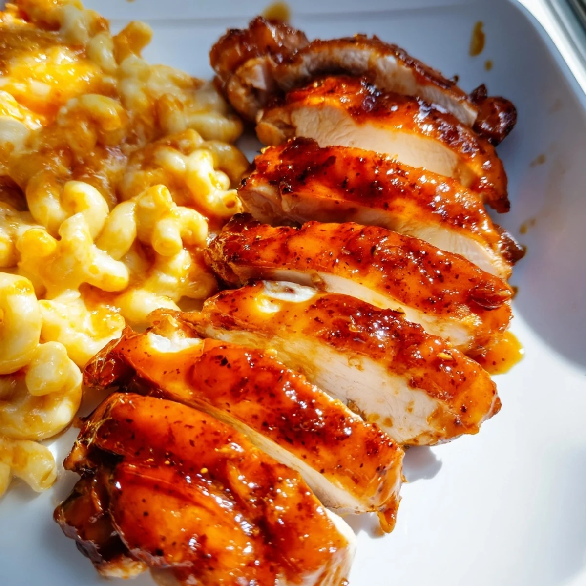 Sweet and Spicy Honey Pepper Chicken with Creamy Mac and Cheese