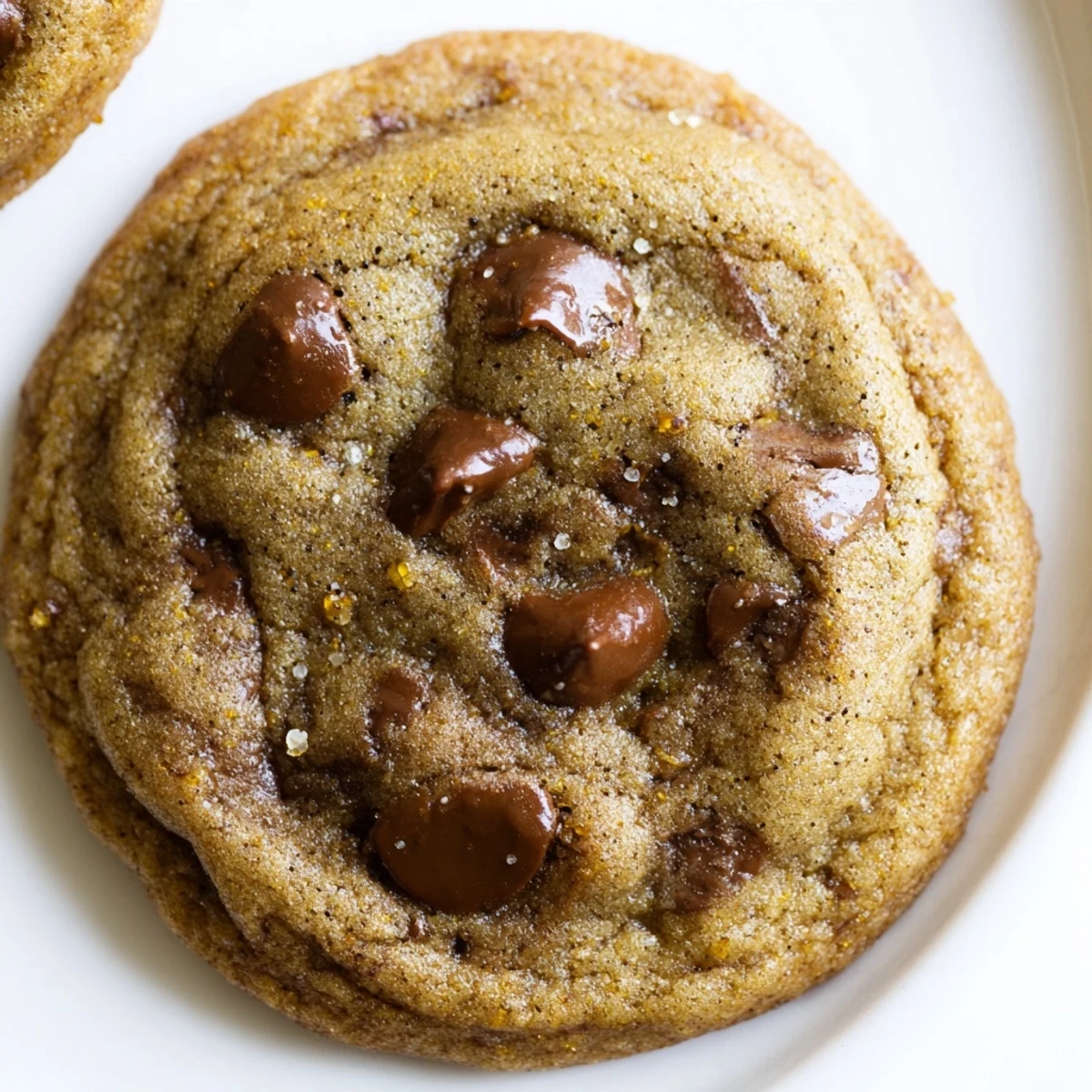 Warm Chai Spiced Chocolate Chip Cookies beside a steaming mug of chai on a cozy afternoon plate.