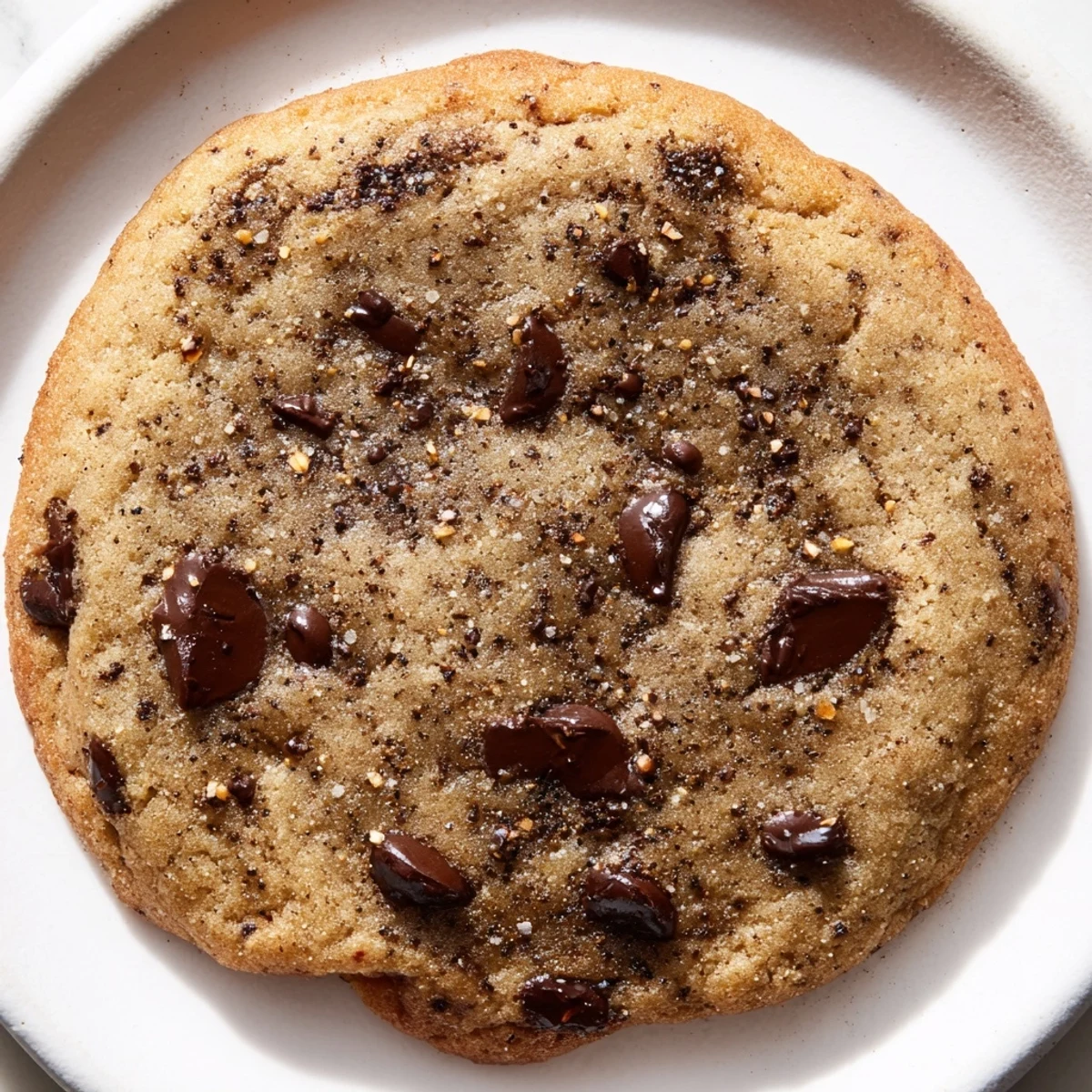 Chai Spiced Chocolate Chip Cookies show golden edges on a wire rack, melty chocolate chips glistening warmly.