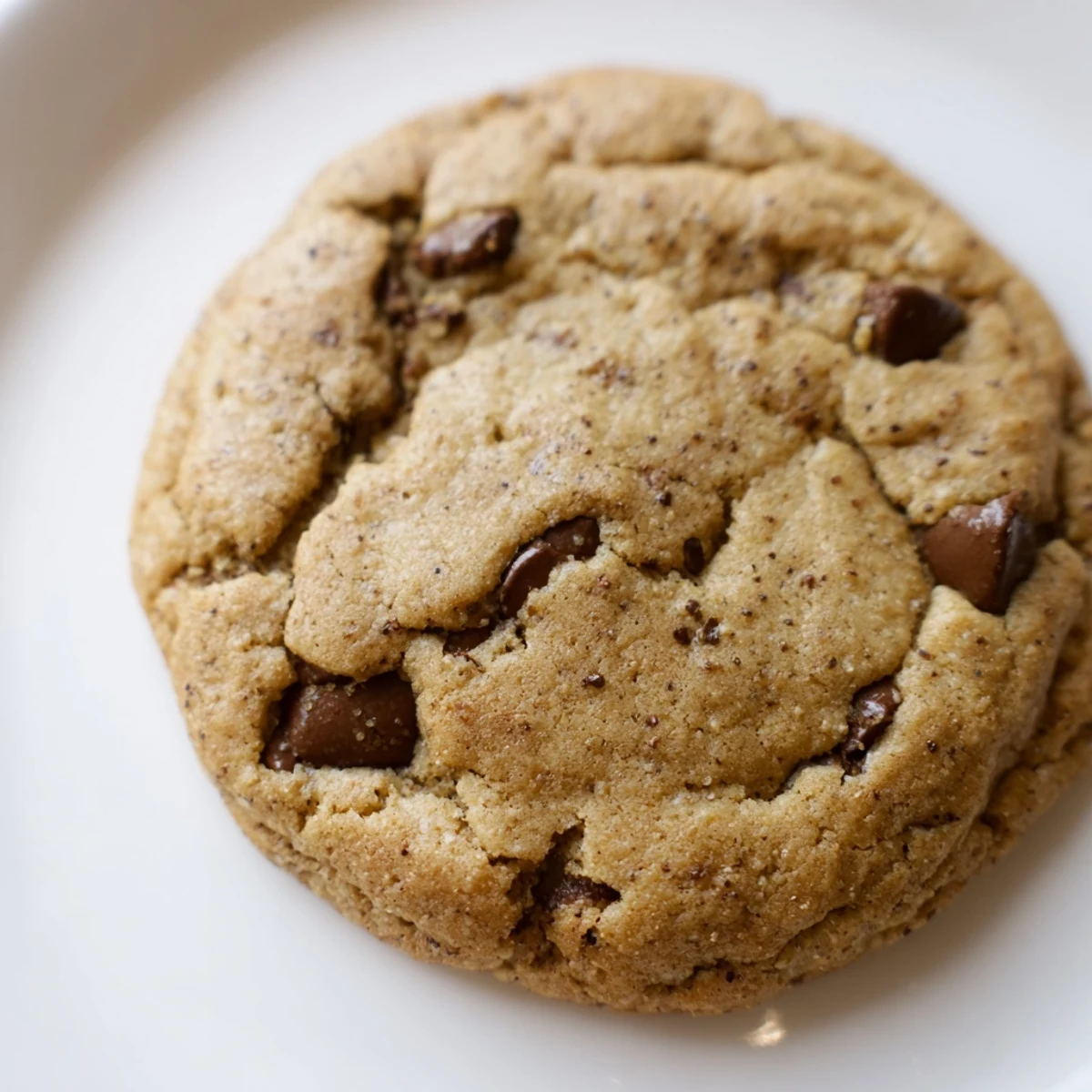 Freshly baked Chai Spiced Chocolate Chip Cookies piled on a rustic wooden board, soft centers visibly tender.
