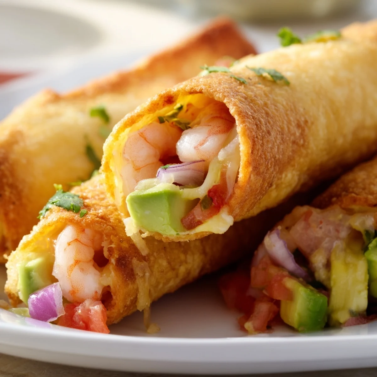 Golden, crispy Crispy Shrimp Avocado Taquitos are fried until perfectly crunchy, filled with warm shrimp and creamy avocado.