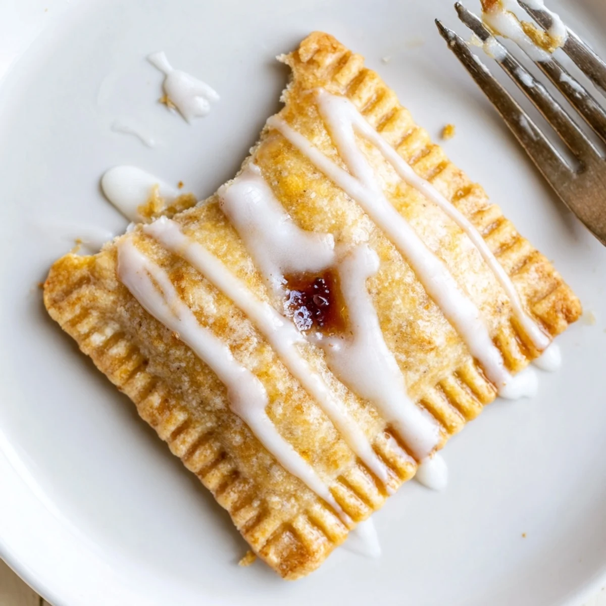Golden-brown Protein Pop Tarts fresh from the oven on a wooden board, with a juicy berry filling.