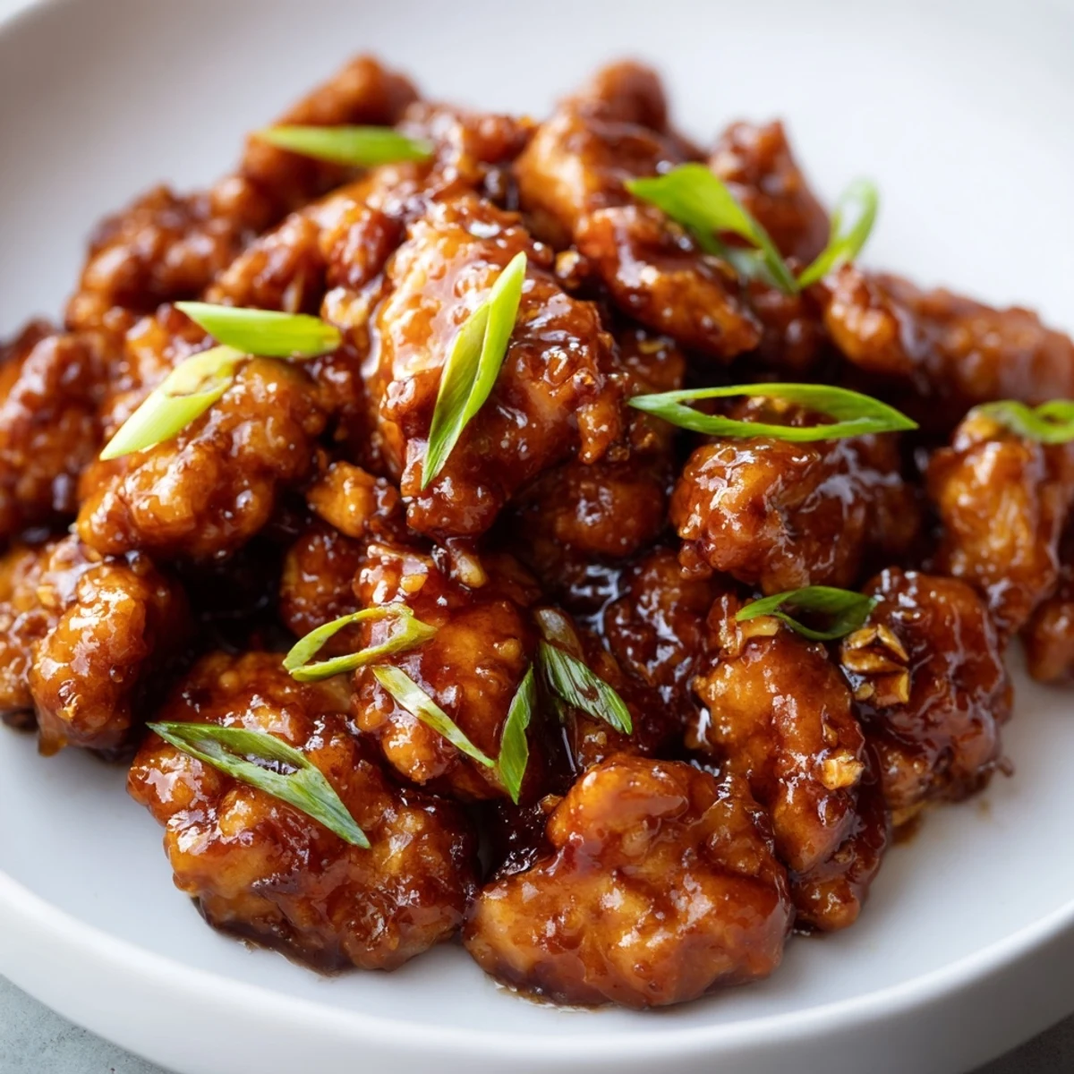 Mongolian chicken simmered in a thick brown sugar glaze served over fluffy white rice