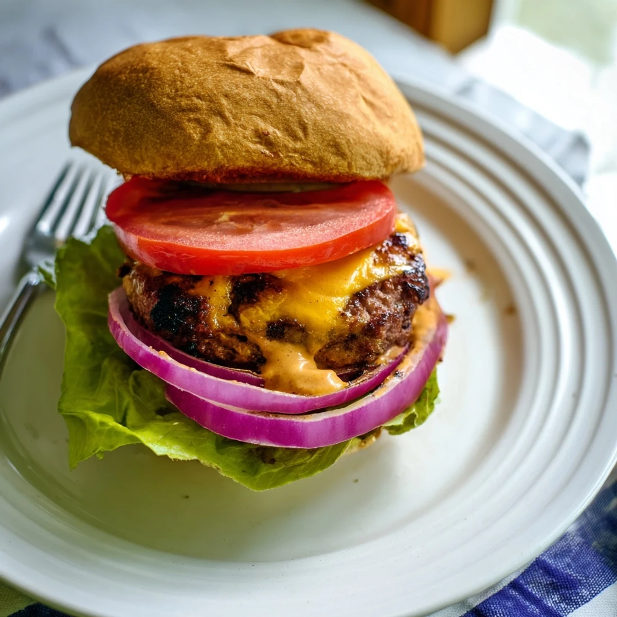 Juicy double smash burger patties topped with melting cheese and classic burger toppings