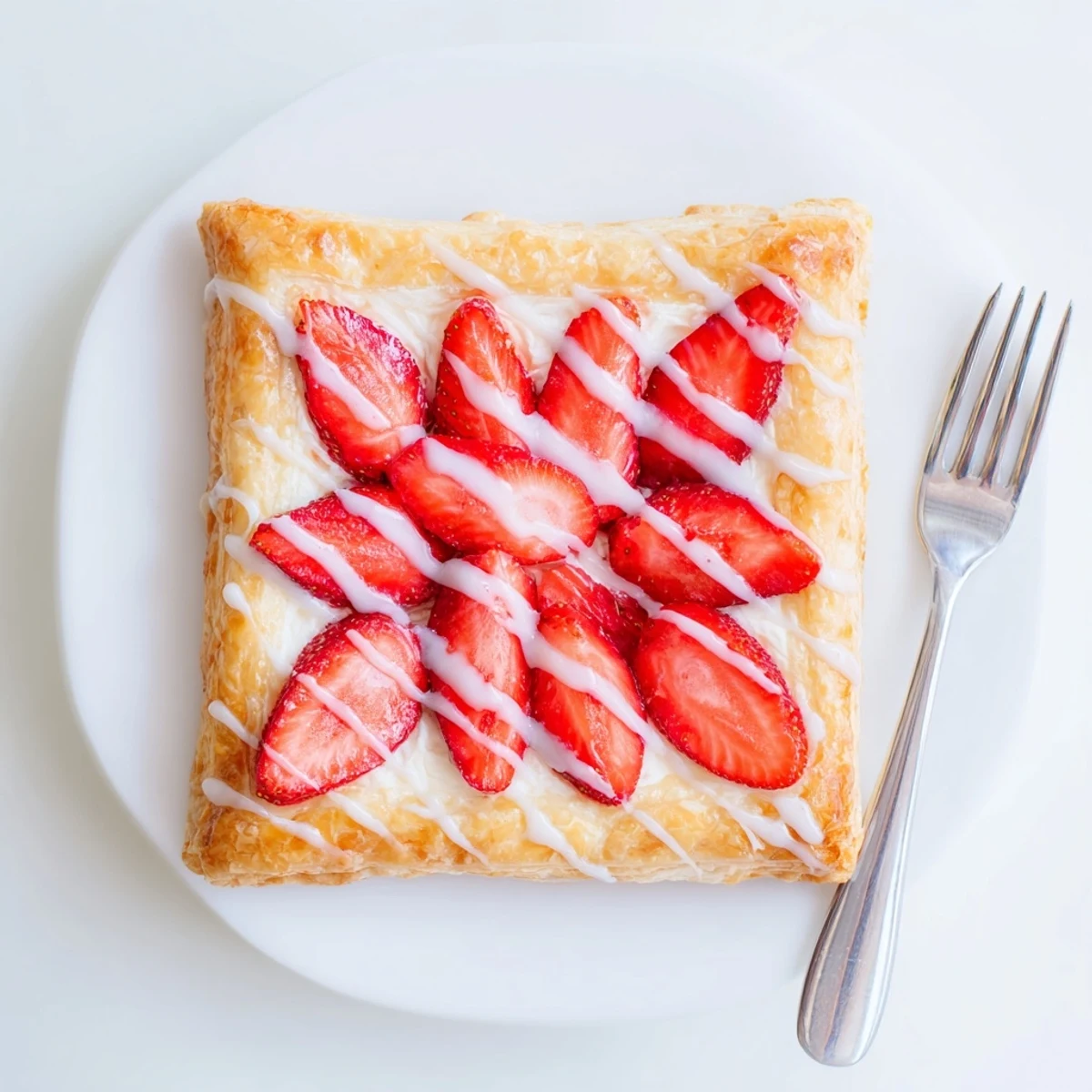 Flaky pastry strawberry danishes filled with cream cheese and glazed with powdered sugar icing