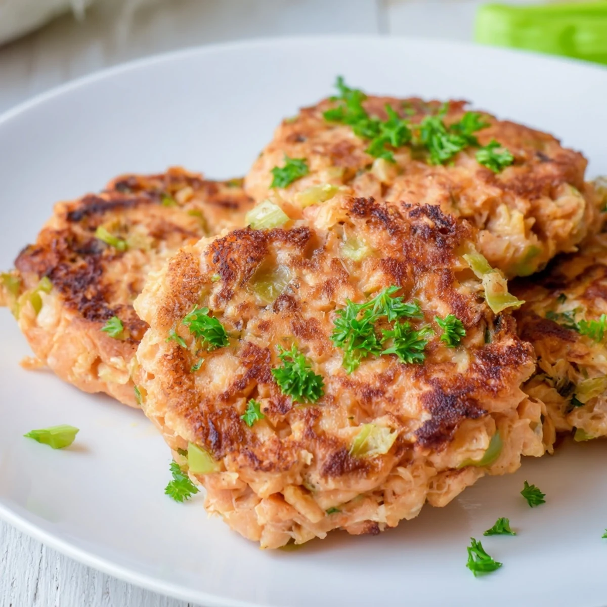 Homemade easy salmon cakes arranged on a rustic wooden board with tartar sauce and zesty lemon slices
