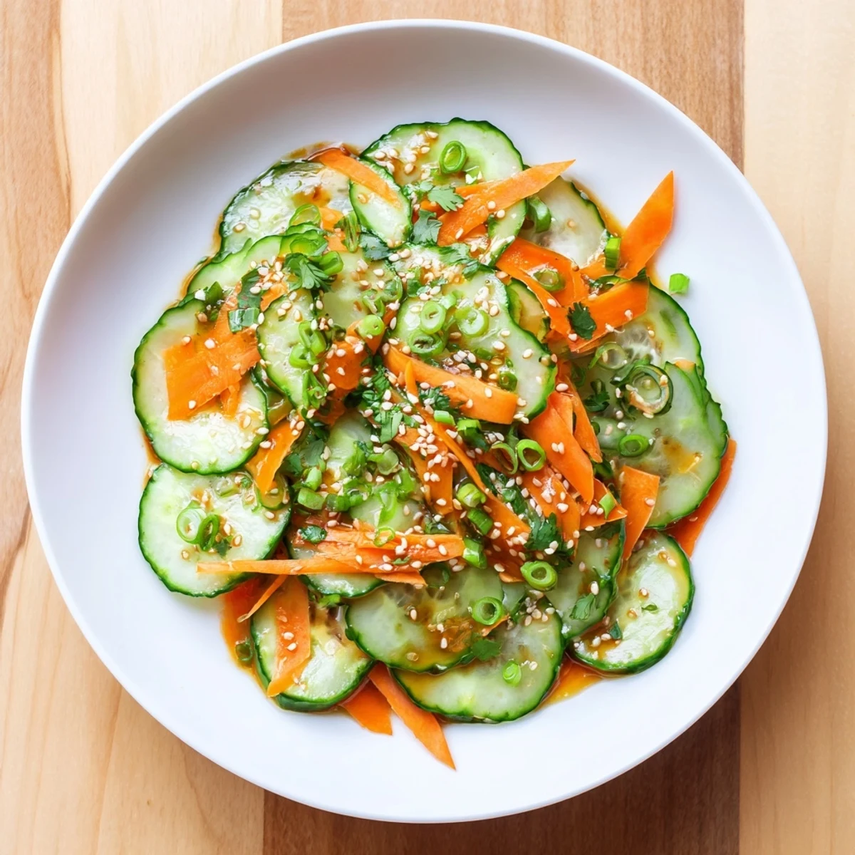 Crunchy Asian cucumber salad featuring marinated cucumbers green onions and savory sesame ginger dressing