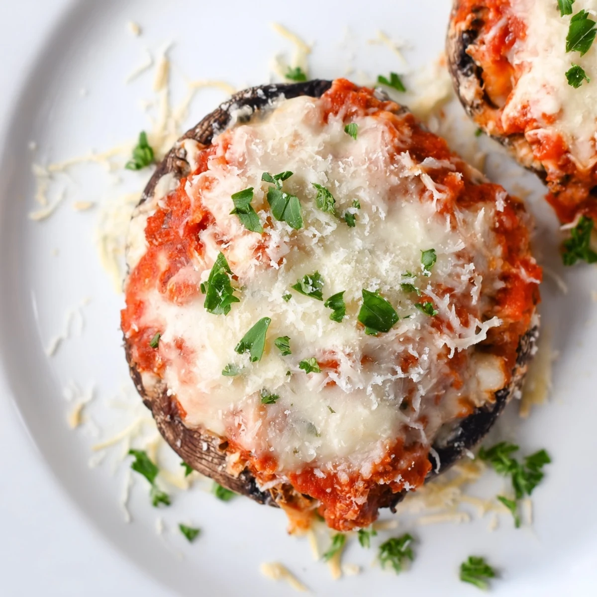 Four large portobello mushroom caps filled with cheesy ricotta and baked until golden