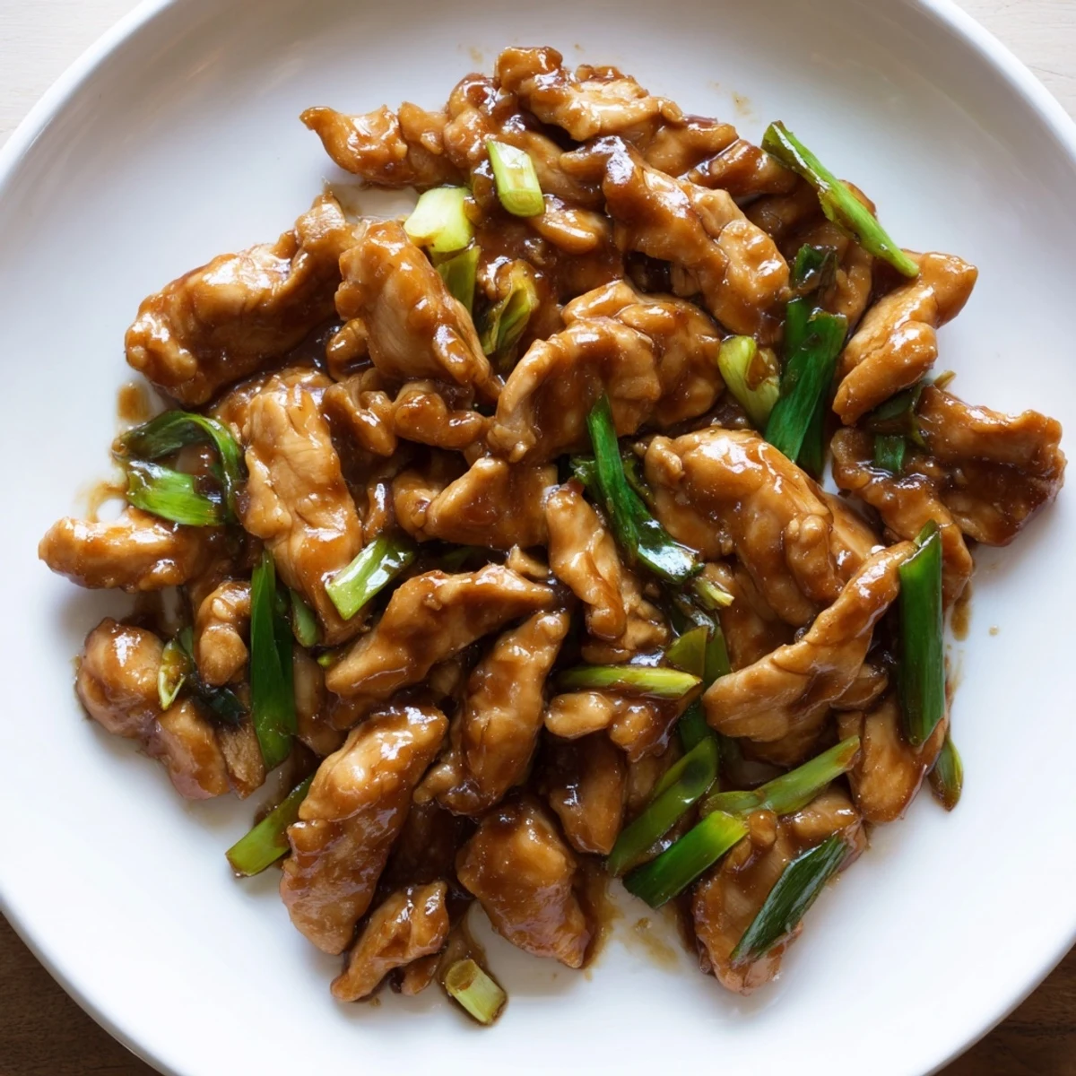 Savory Mongolian chicken stir-fried with fresh scallions and served over fluffy white steamed rice