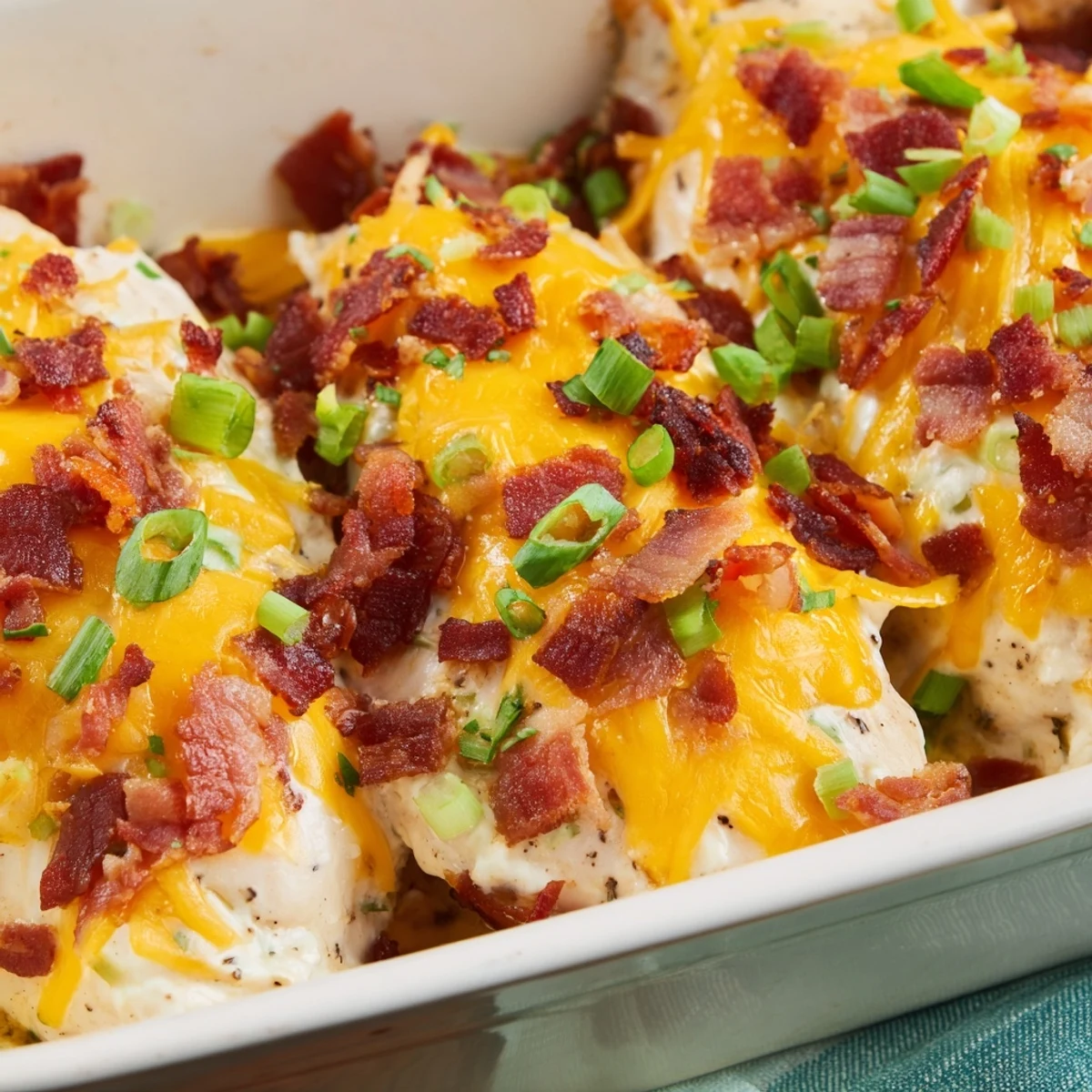 Golden baked crack chicken topped with melted cheddar and crispy bacon crumbles