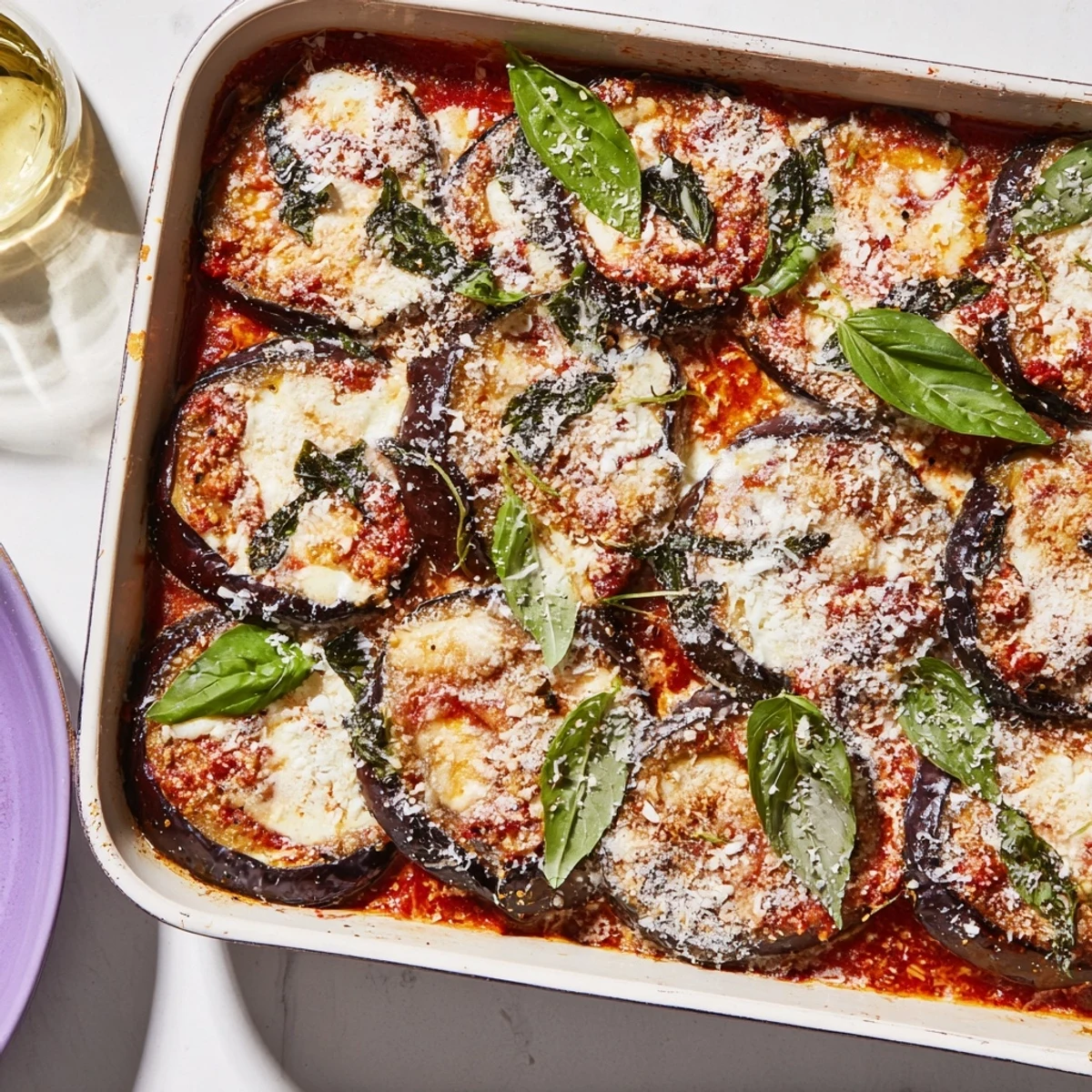 Comforting Italian ricotta eggplant casserole layered with roasted eggplant and creamy cheese filling