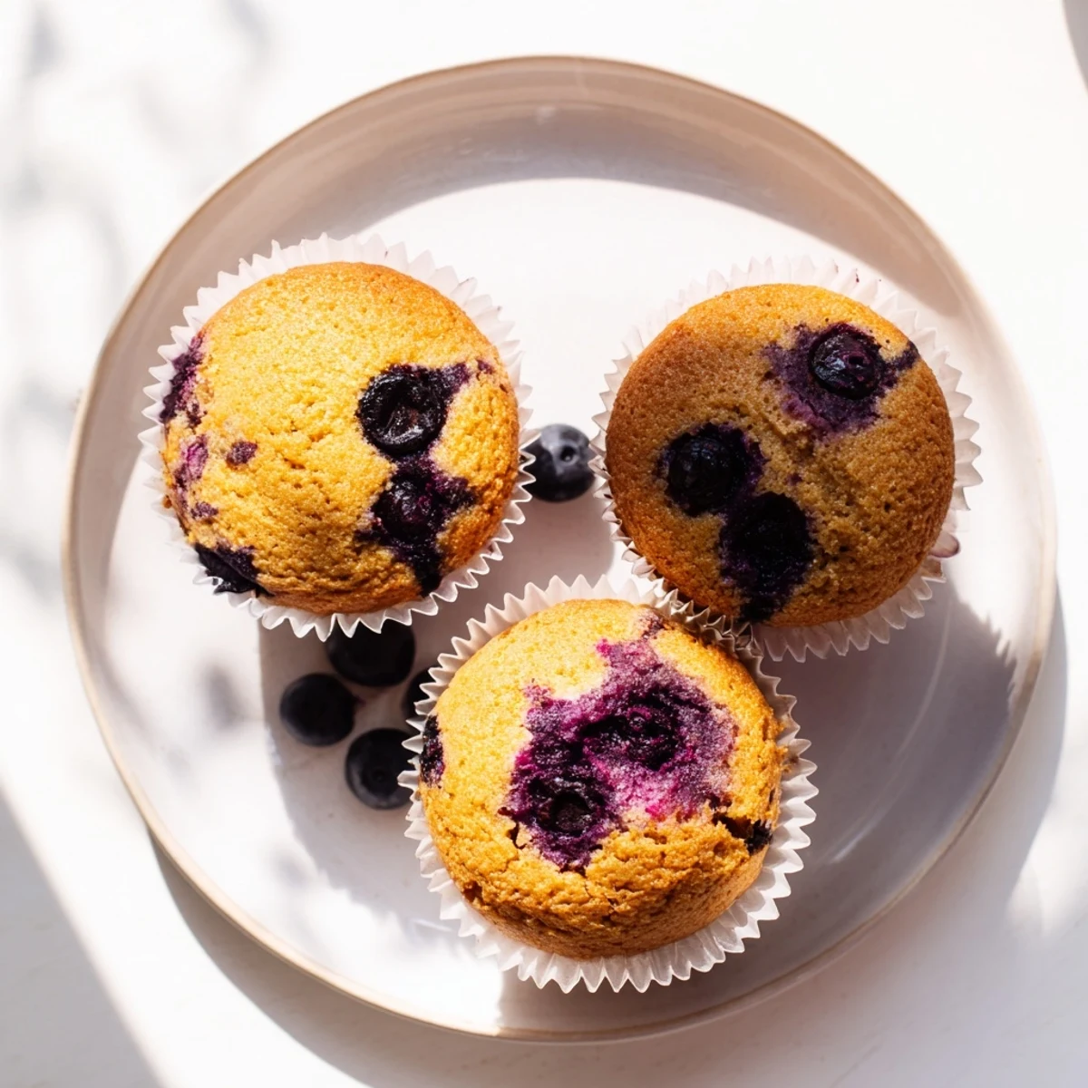 Moist gluten-free muffins bursting with blueberries, made with almond flour and creamy Greek yogurt for breakfast or dessert