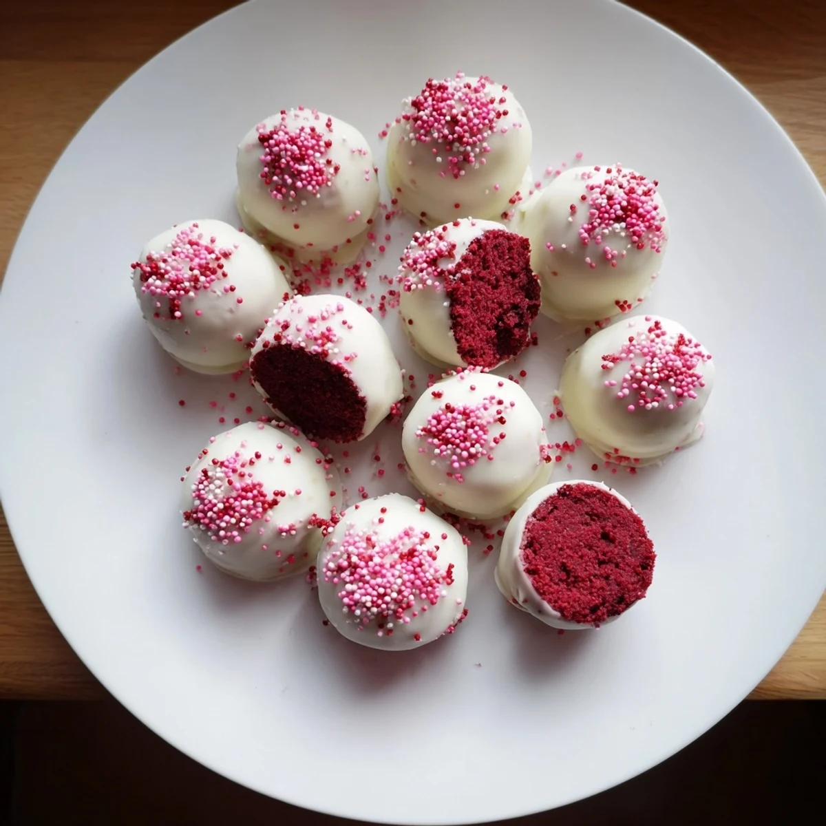 Decadent easy red velvet cake truffles coated in creamy white chocolate for dessert