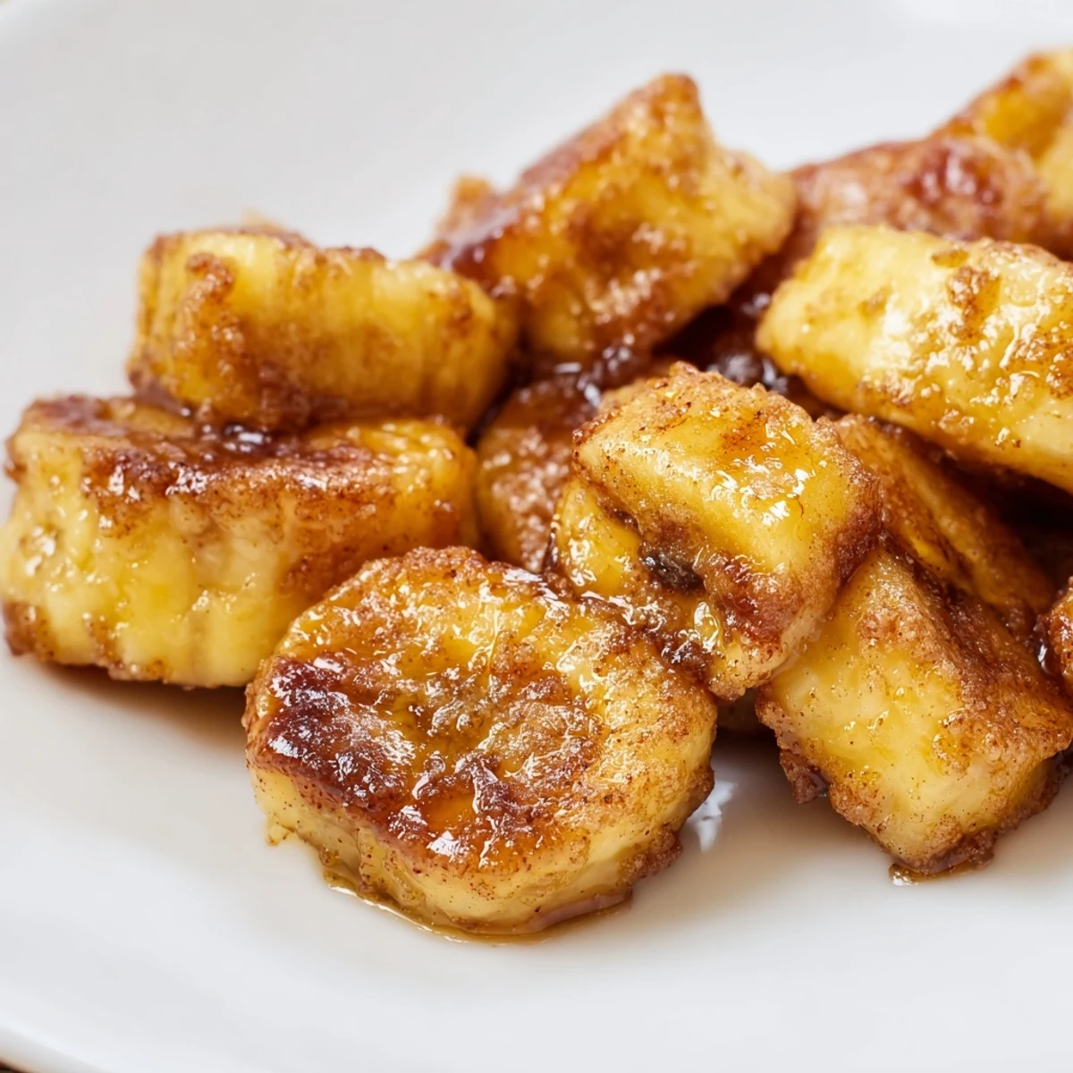 Sliced pan fried cinnamon bananas sprinkled with brown sugar and warm spices