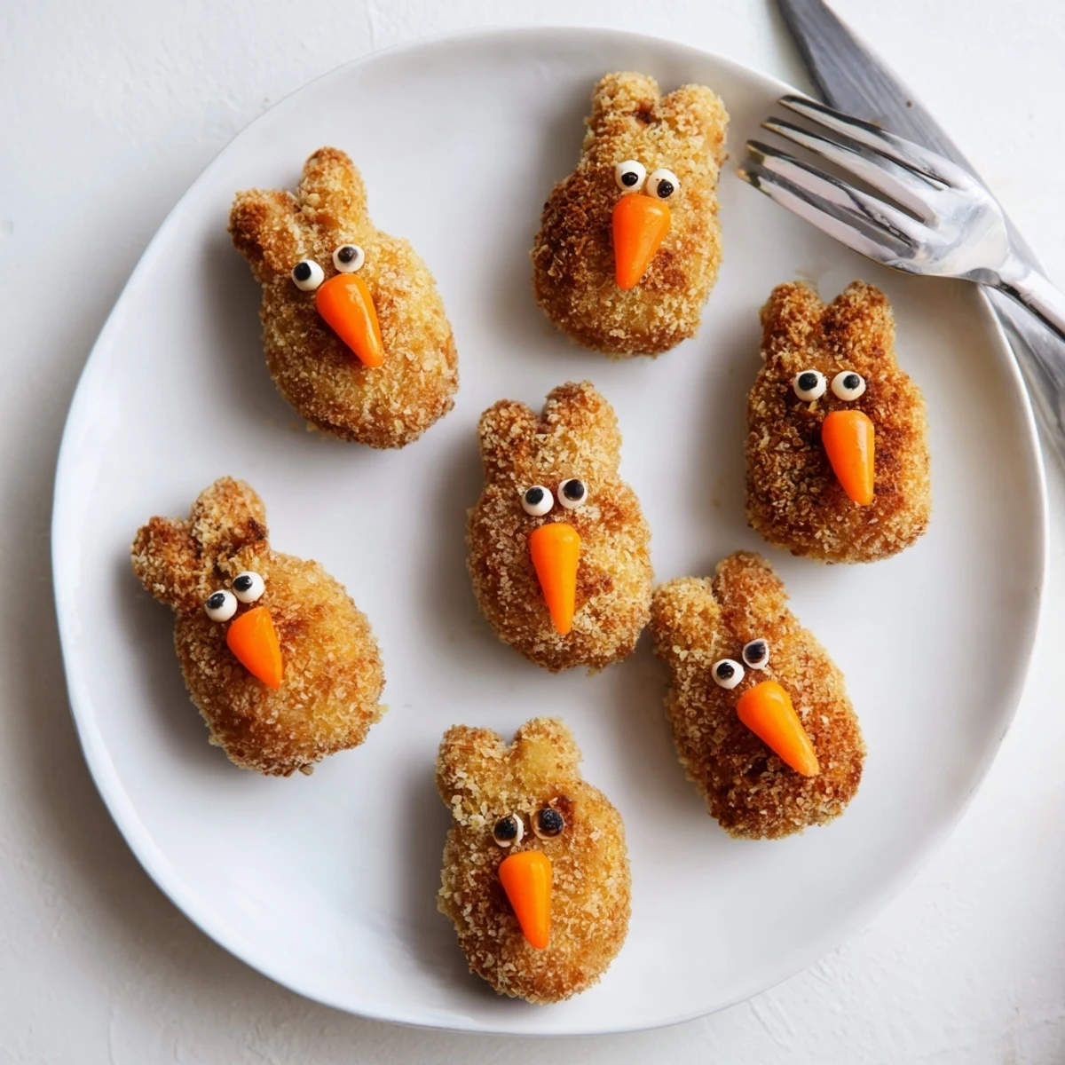 Golden Easter Bunny potato croquettes with crispy panko coating and almond ears