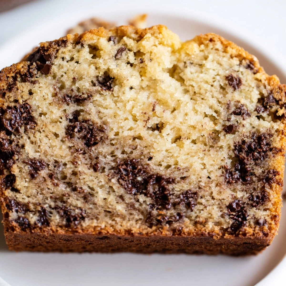 Freshly baked chocolate chip banana bread cooling on a wire rack with golden crust
