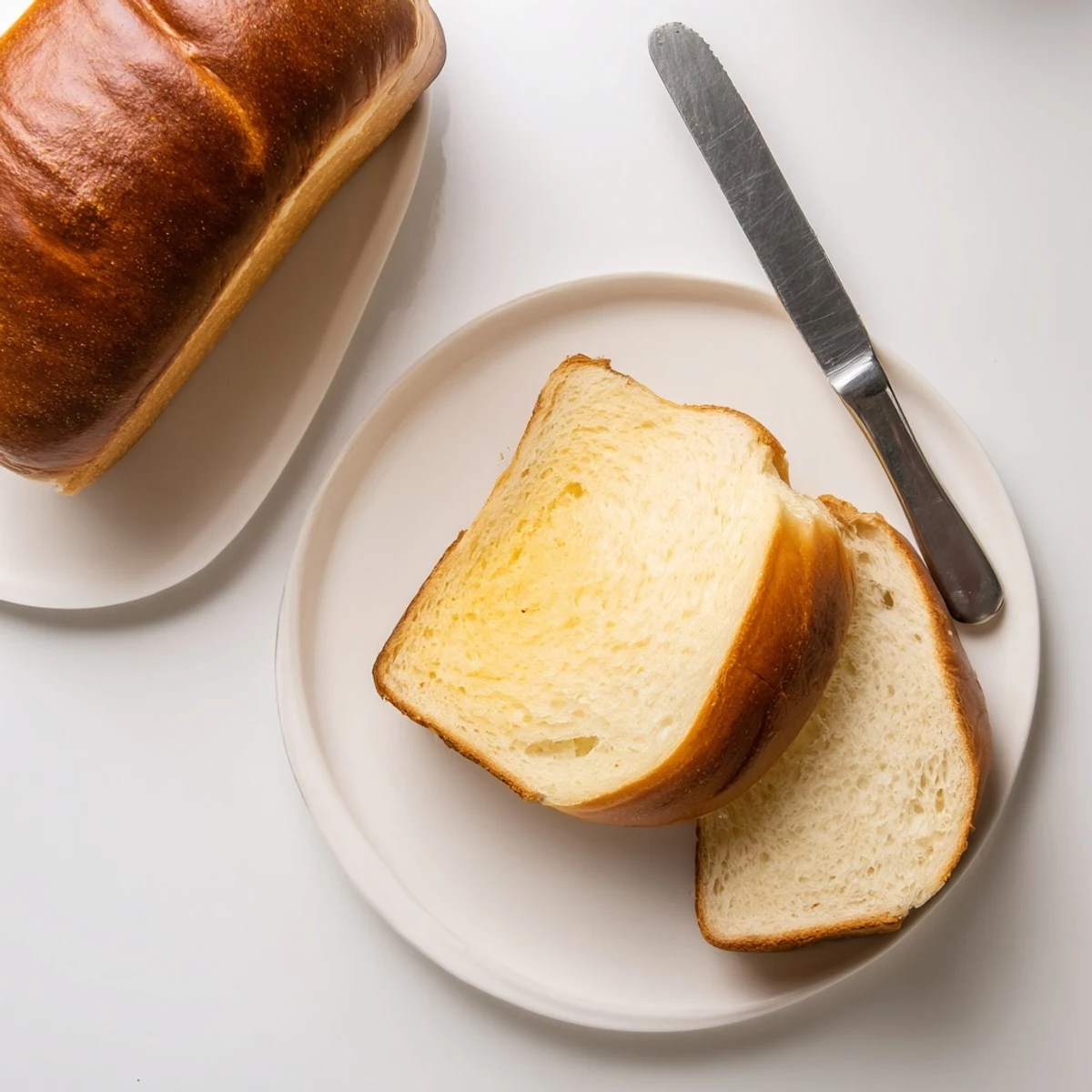 Two freshly baked loaves of homemade Amish white bread cooling on wire rack