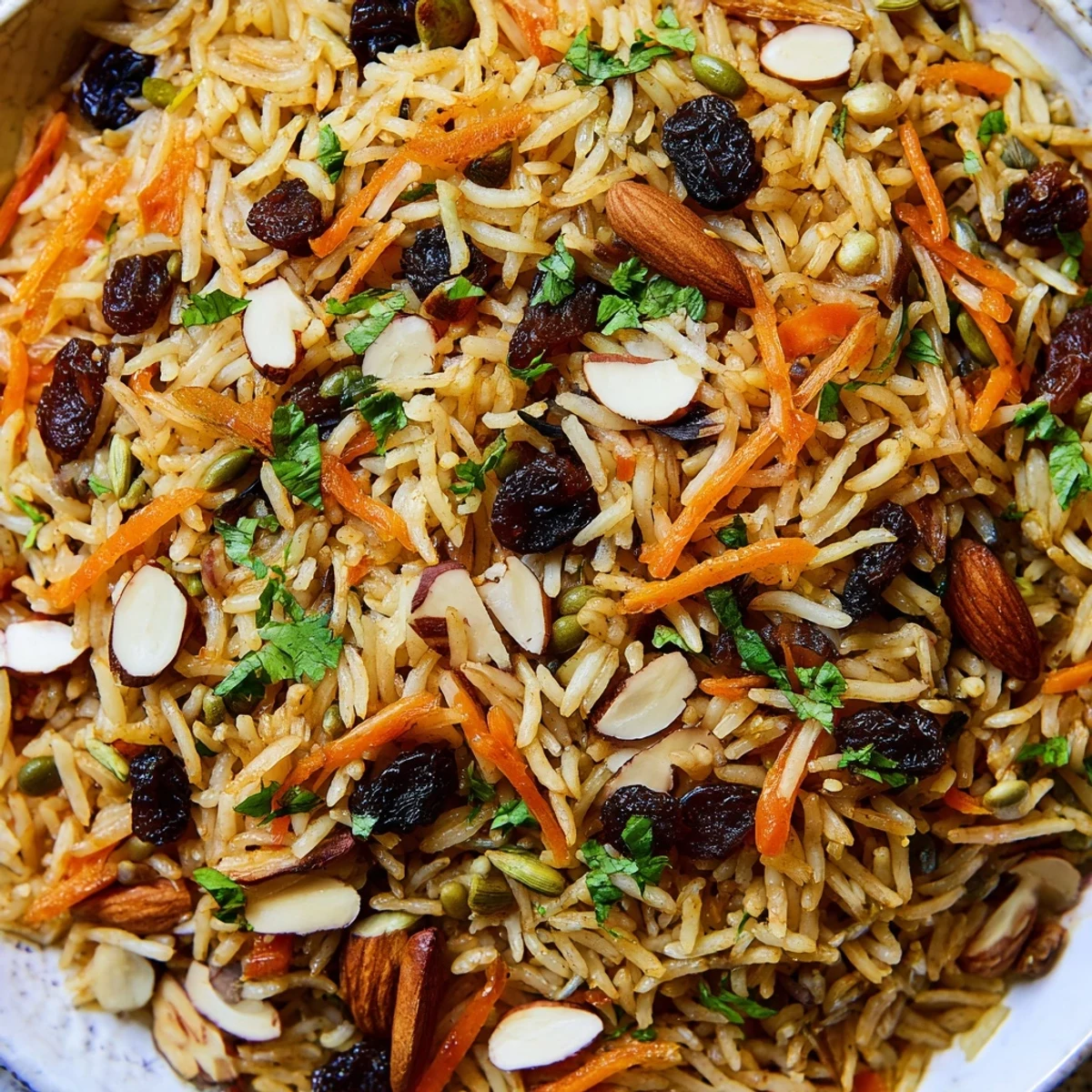 Fragrant Afghan rice steamed with cardamom and cinnamon, garnished with toasted almonds