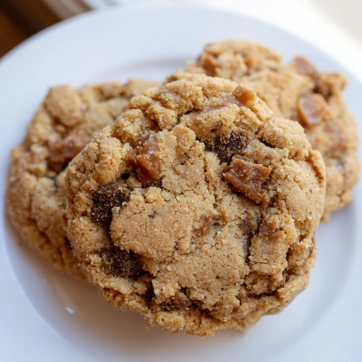 Buttery espresso shortbread cookies flecked with coffee and loaded with crunchy toffee bits