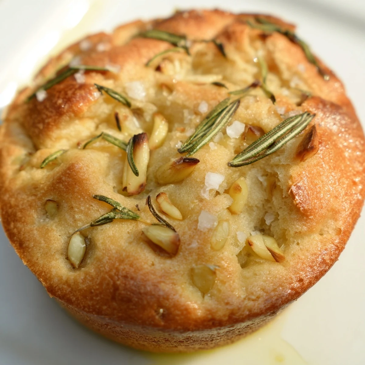 Warm garlic rosemary focaccia muffins fresh from the oven with crispy golden crusts