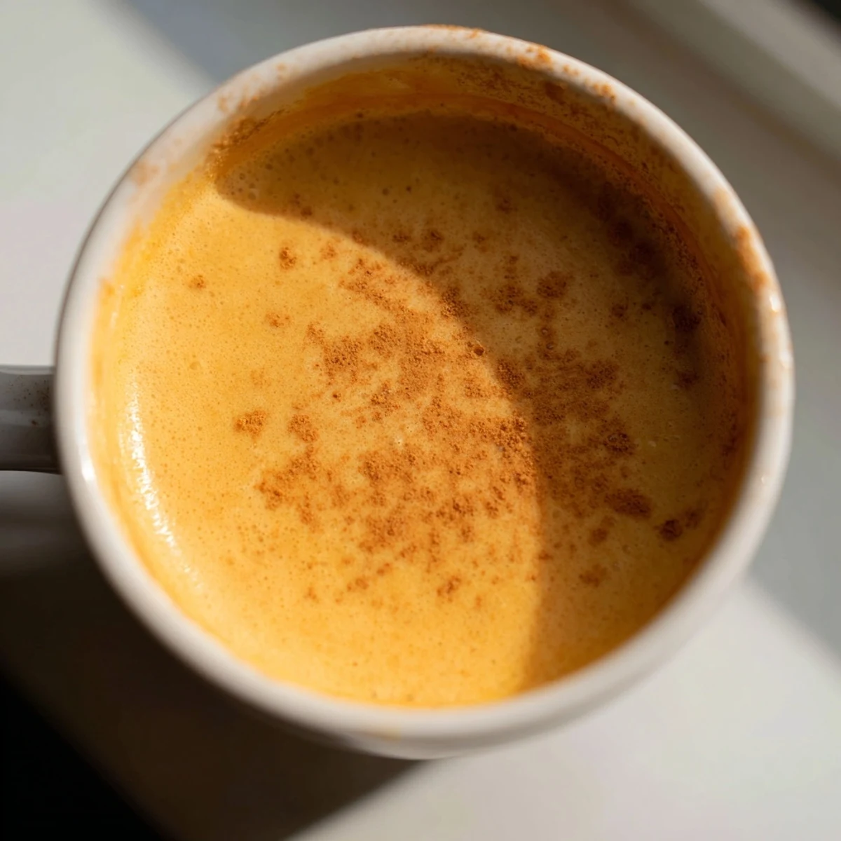 Creamy Goguma Latte in a warm mug topped with a dusting of cinnamon