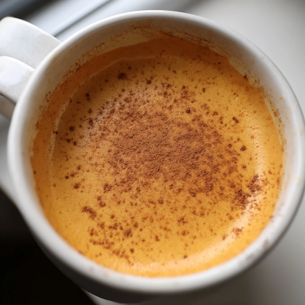 Rich Korean sweet potato latte poured into two mugs on a cozy autumn morning