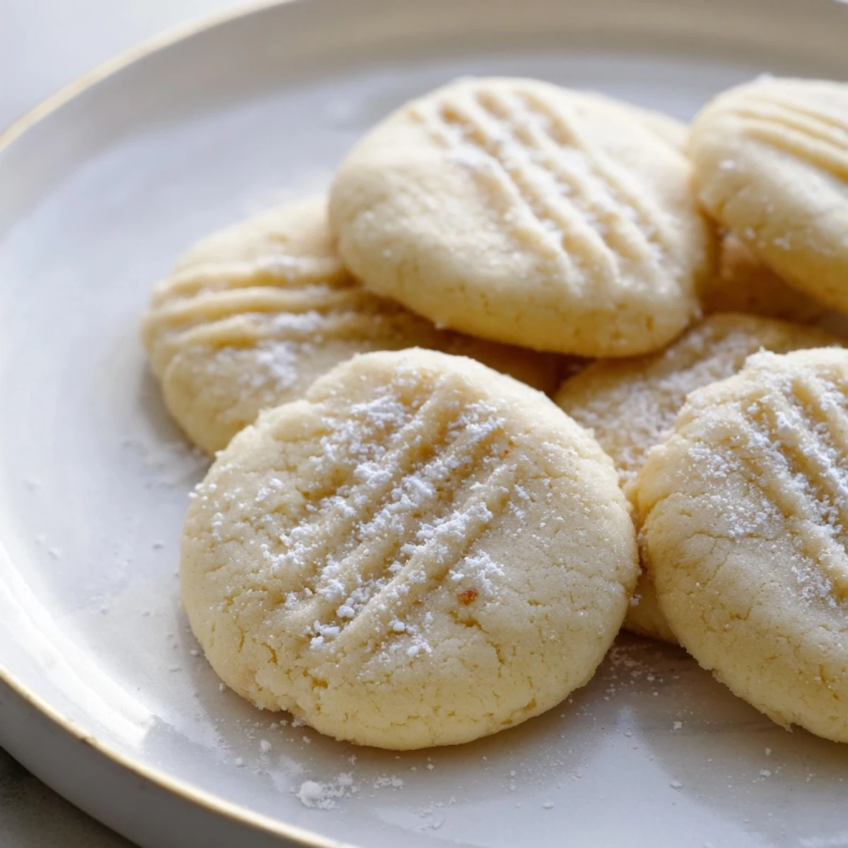 Tender Grandma's Secret Butter Cookies stacked on a plate beside a steaming cup of tea