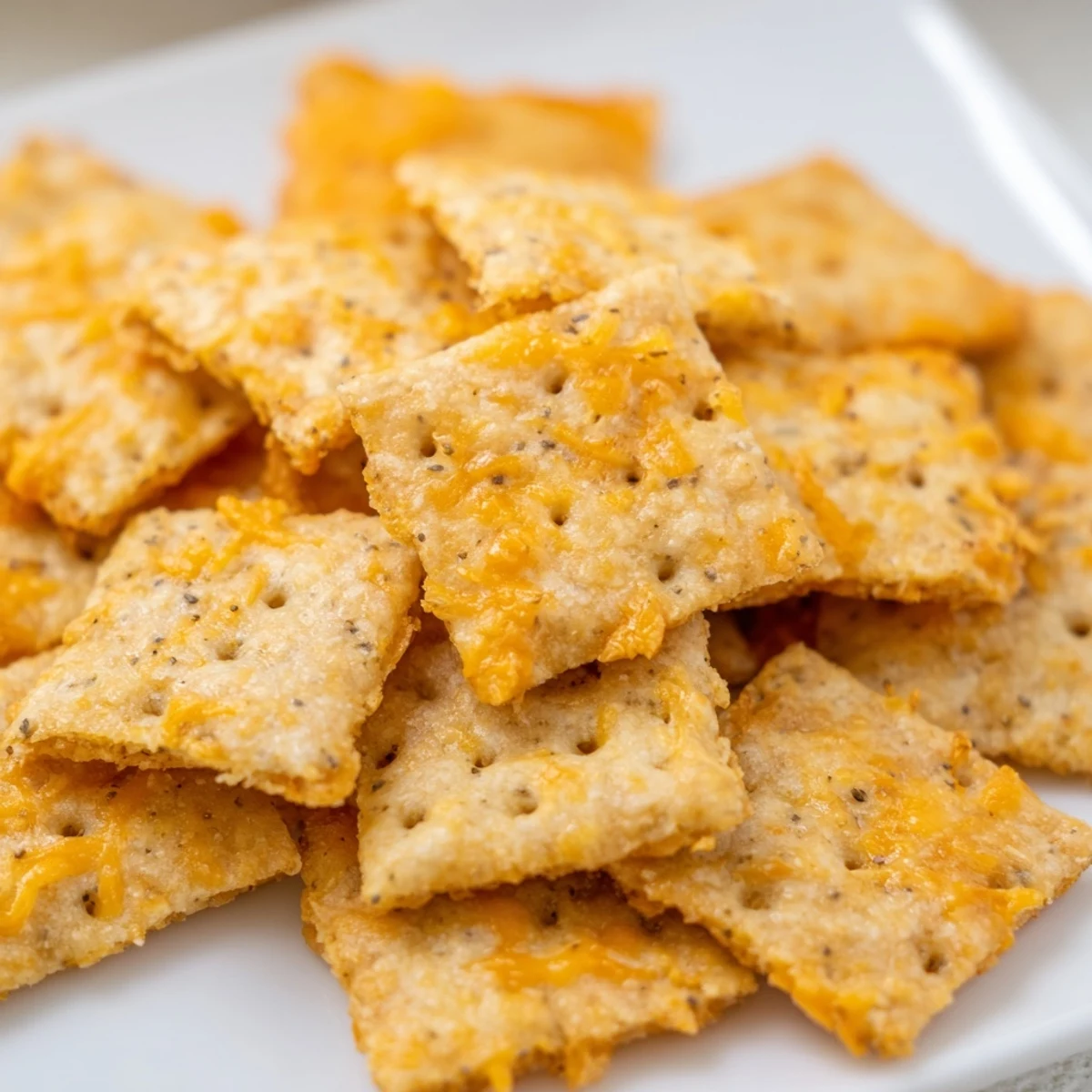 Golden taco crackers sprinkled with melted cheddar and oregano on a parchment-lined baking sheet