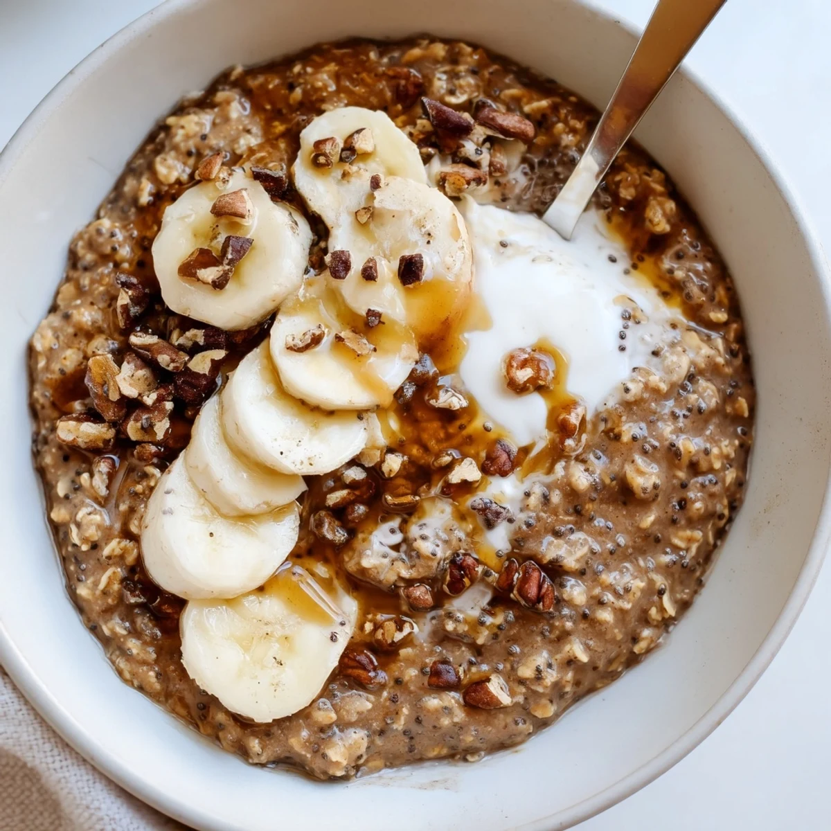 Make-ahead Brown Sugar Coffee Overnight Oats chilling in mason jar, ready