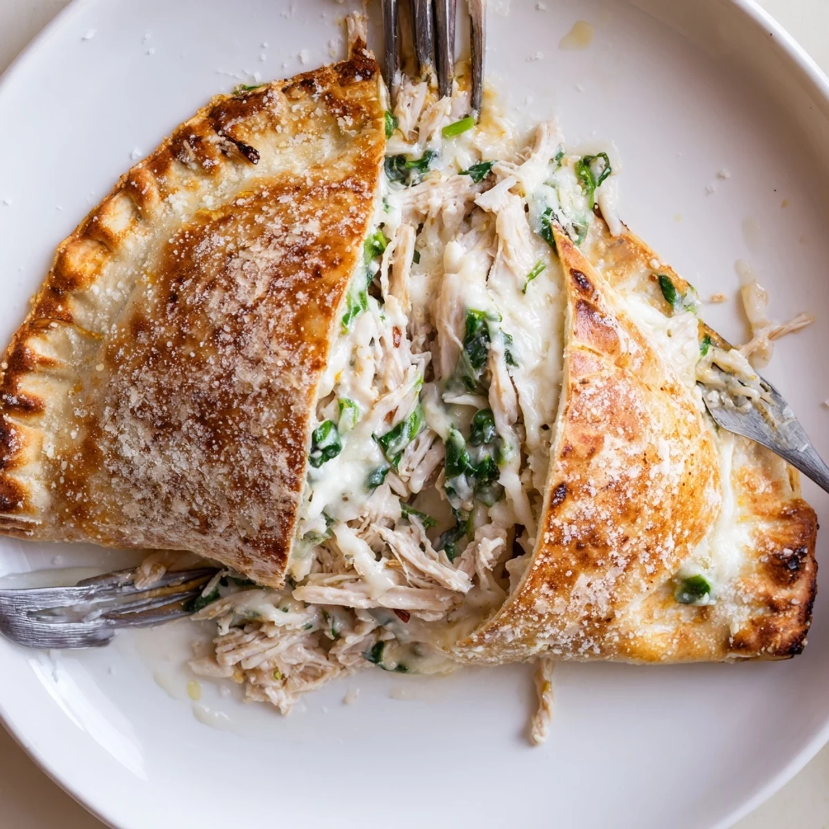 Crispy Cheesy Chicken Alfredo Air Fryer Calzones with crunchy edges, tender chicken, garlic aroma