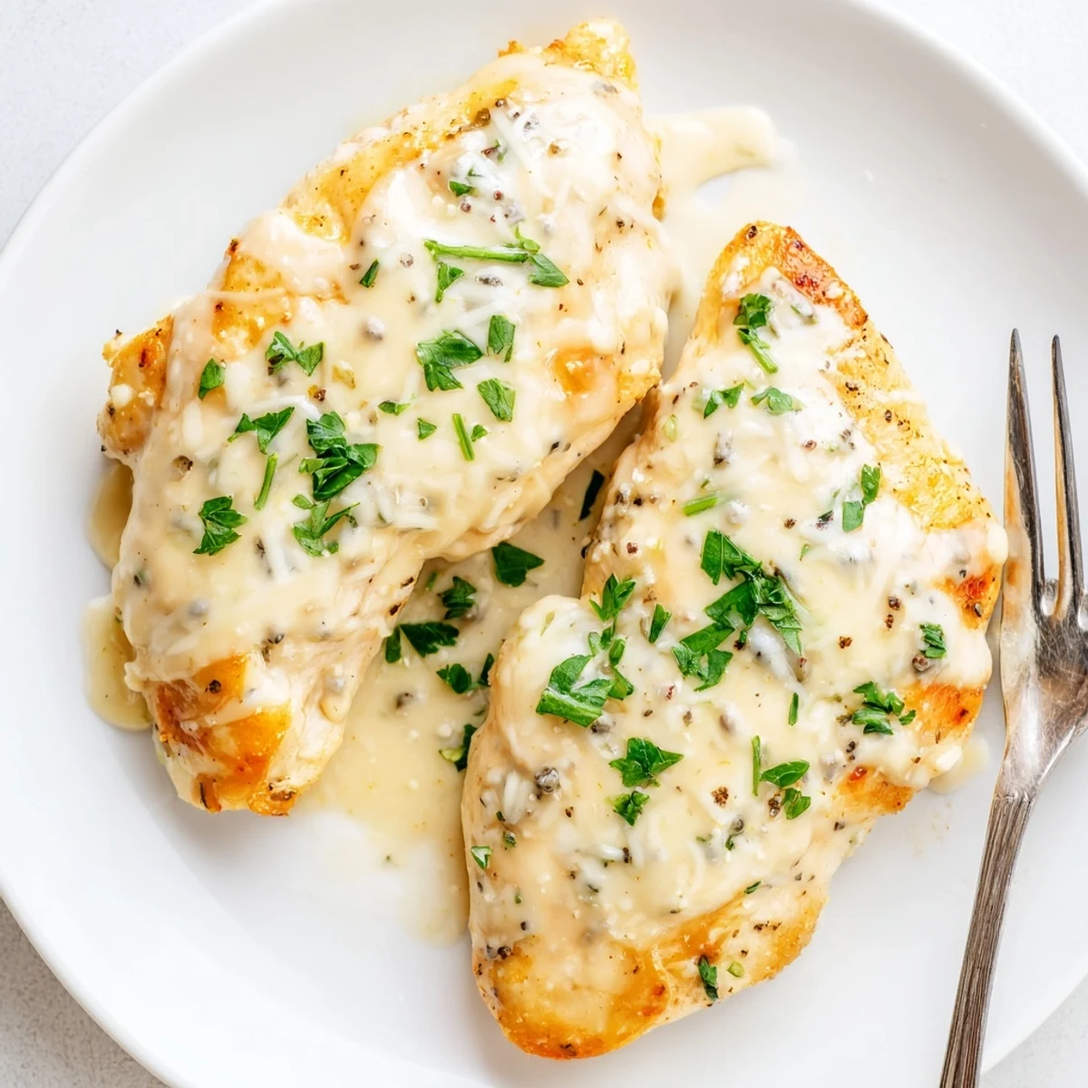 Oven baked Caesar Chicken Recipe served hot with a crisp green salad