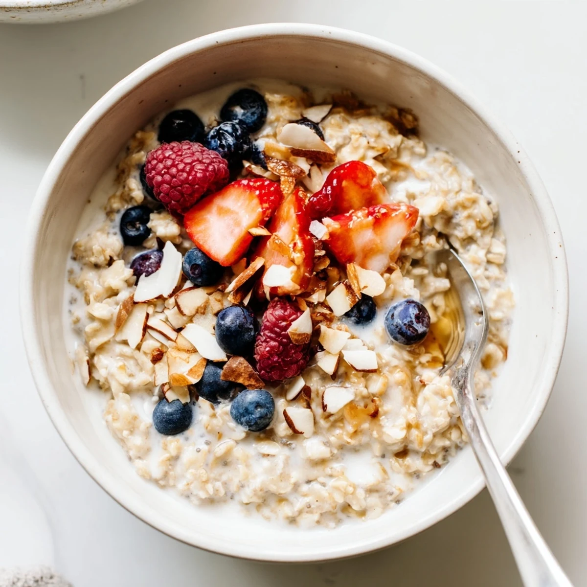 Meal-prepped jars of Healthy Coconut Cream Overnight Oats, chilled and ready