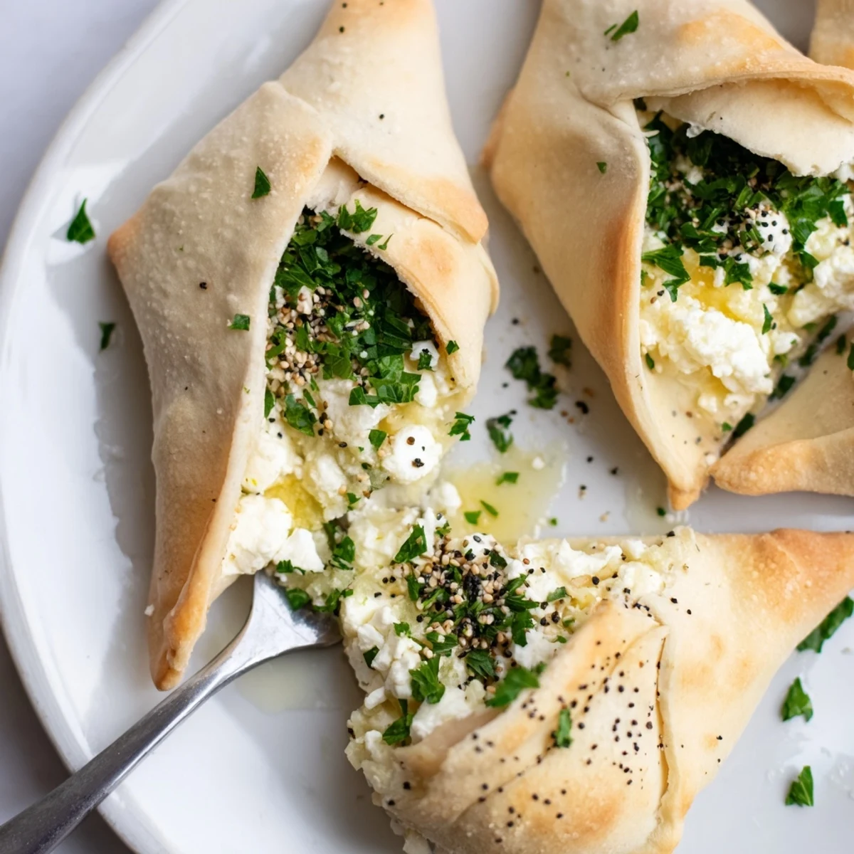 Crisp-edged Cheese Fatayer Recipe on parchment, brushed egg-yolk shine and nigella seeds