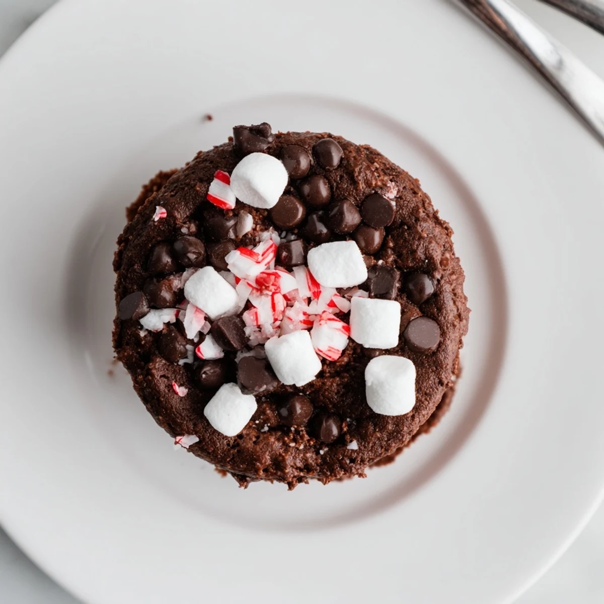 Peppermint Hot Chocolate Muffins steaming on cooling rack, chocolate chips glistening