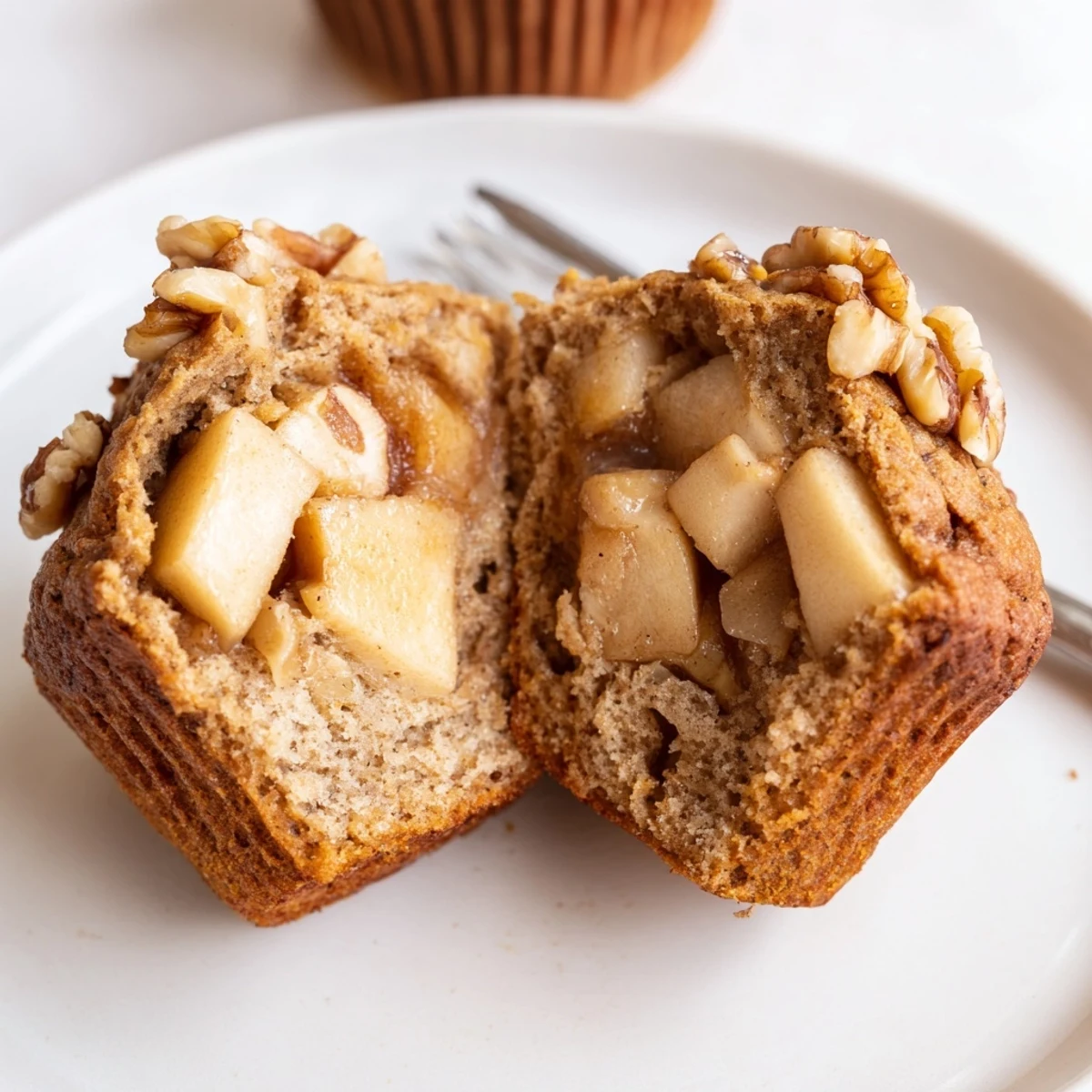 Warm Healthy Apple Cinnamon Greek Yogurt Muffins with visible apple chunks and golden tops