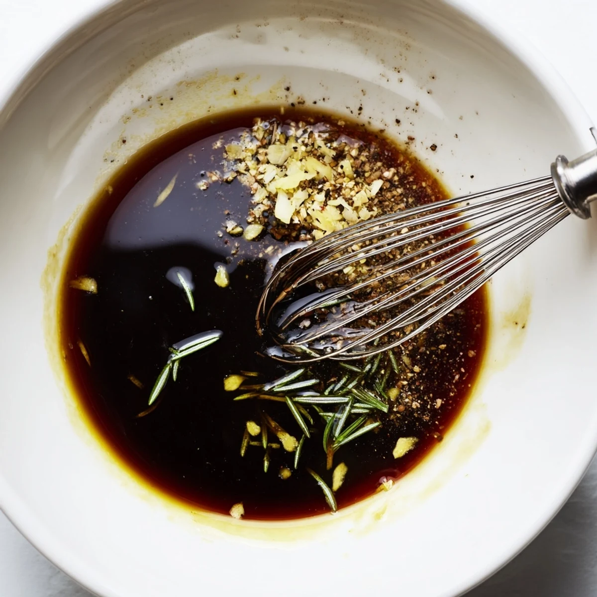 Steak Marinade glistening on sirloin, garlicky aroma, ready for grilling.