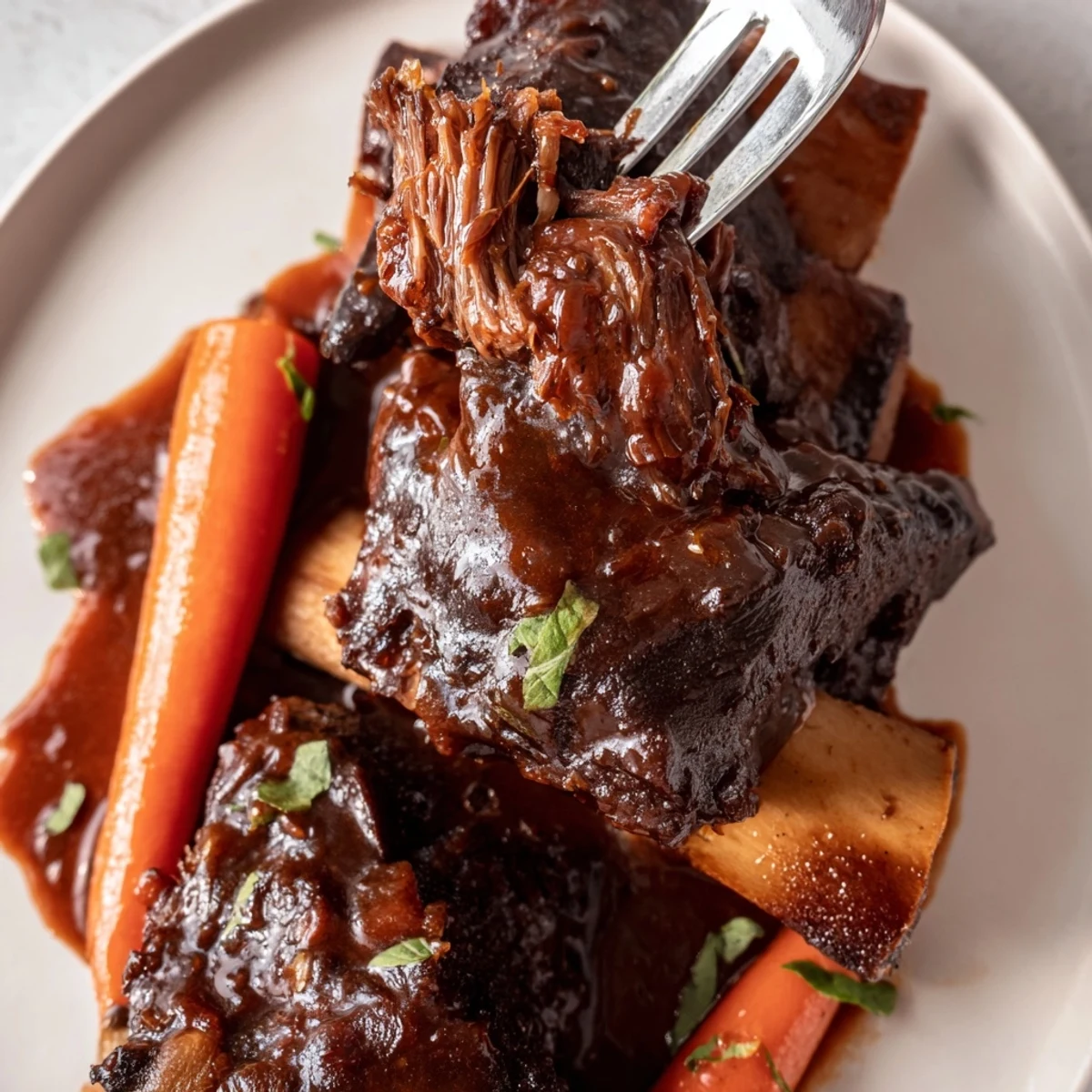 A bowl of Slow Cooker Beef Short Ribs served over creamy mashed potatoes